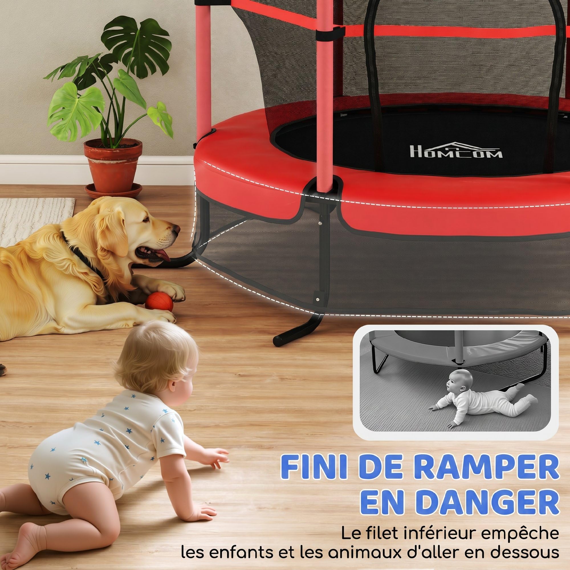 HOMCOM Trampoline Enfant Ø 1,63 m Filet de sécurité Porte zipée Couvre-Ressorts 6 poteaux rembourrés Inclus