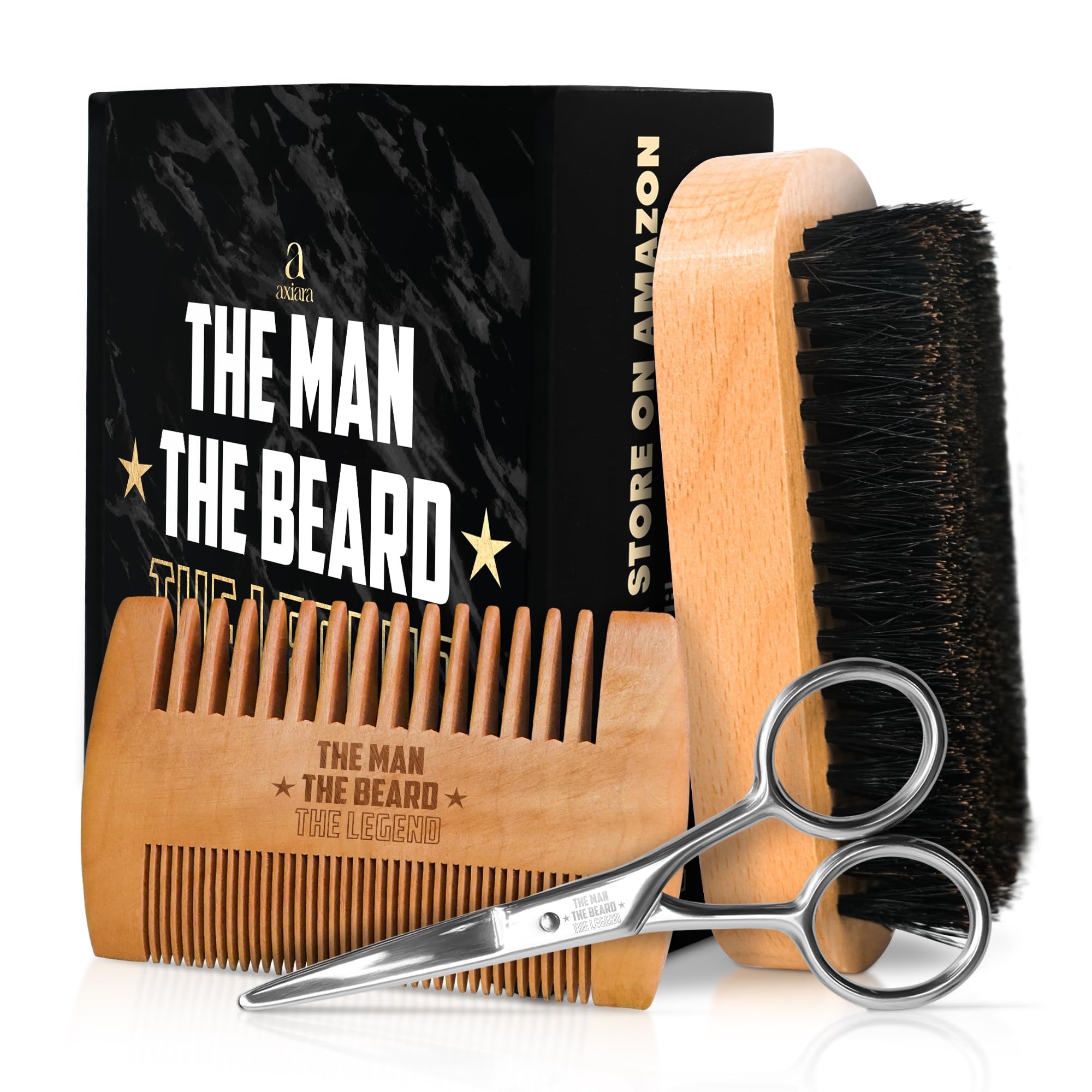 Grooming Gifts for Men - Beard Kit Grooming and Care with Brush, Comb, Scissors & Storage Bag - Anniversary Retirement Birthday Gifts for Men Dad Grandpa, Husband Birthday Gift Ideas Black Man Legend