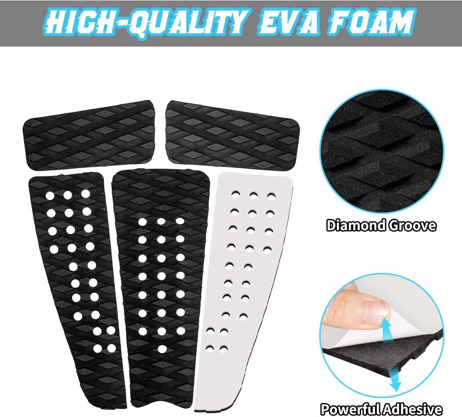 Pluzluce EVA Surfboard Traction Pads, 5 Pieces Surfing Tail Pad with