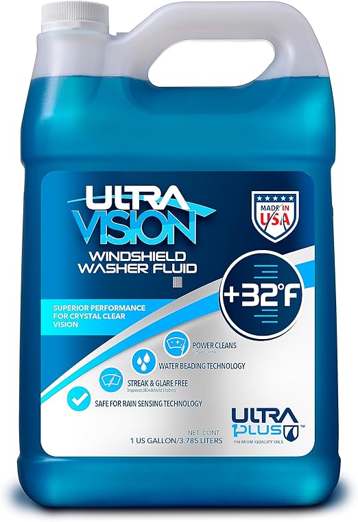 UltraVision Windshield Washer Fluid - Advanced Formula for Car Windshield Wiper Fluid Crystal-Clear Vision in Weather Conditions +32F - All Weather - 1 Liquid Gallon