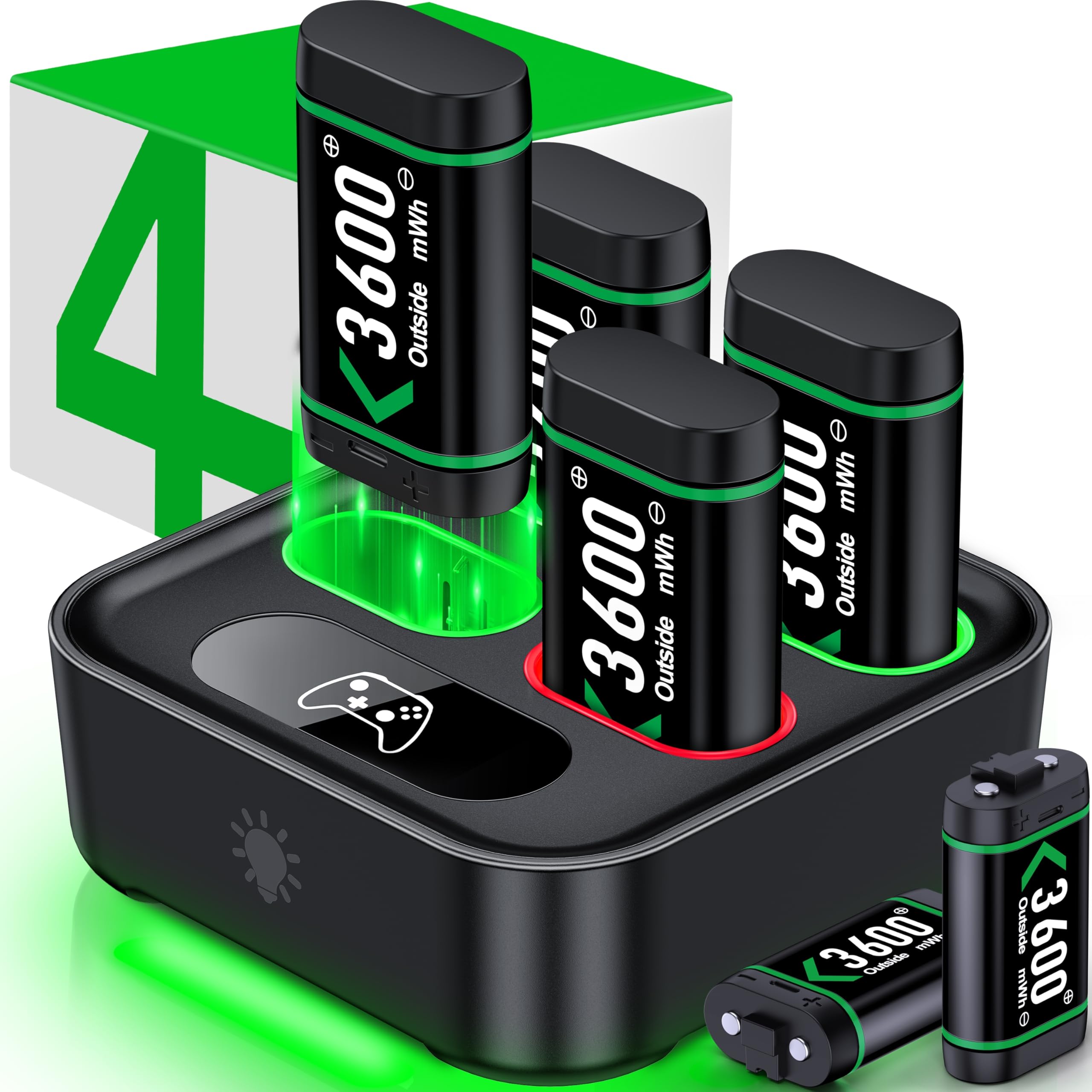 DINOSTRIKE 6x3600mWh Rechargeable Battery for X-1/Series X|S Controllers, X-Series X Controller Battery Charger Station for X-1/One S/One X/Elite(6 Packs)