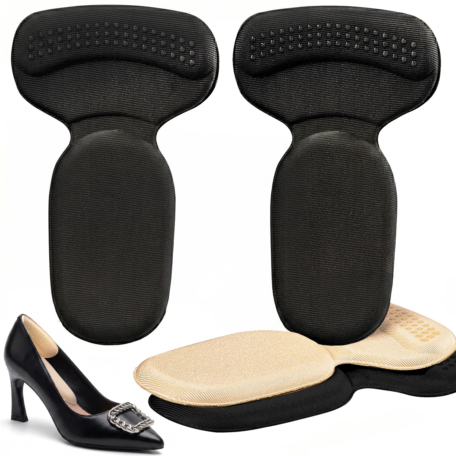 PHIXBEAR Heel Pads for Big &amp; Loose Shoes, Pain Relief, Stop Slip and Blister, Large Grips Cushion Inserts to Make Men &amp; Women Shoes Smaller Tighter (2 Pairs Black