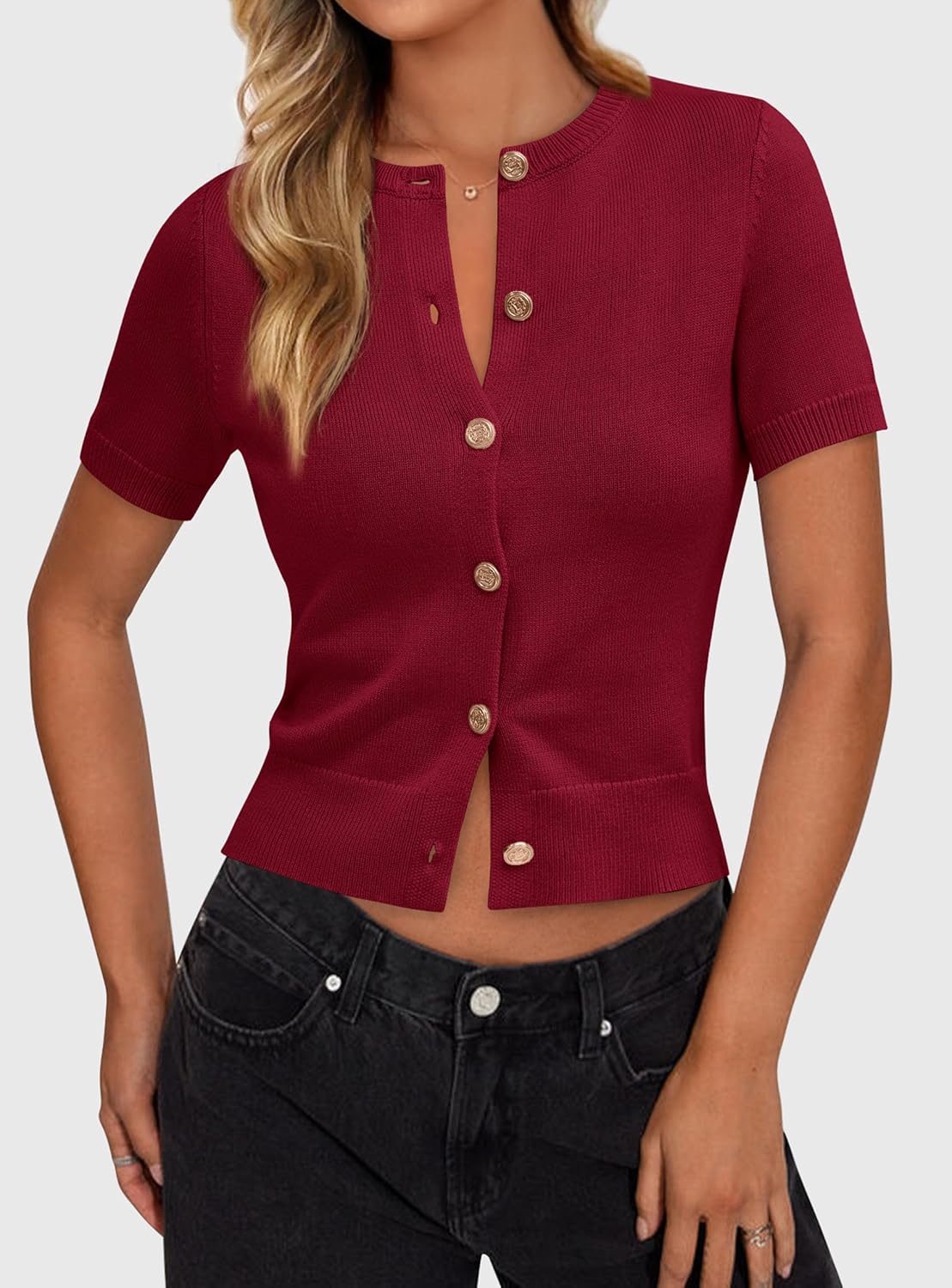 PRETTYGARDEN Womens Casual Summer Short Sleeve Cardigans 2026 Button Down Knitted Sweater Basic Crew Neck Crop Tops - Image 4