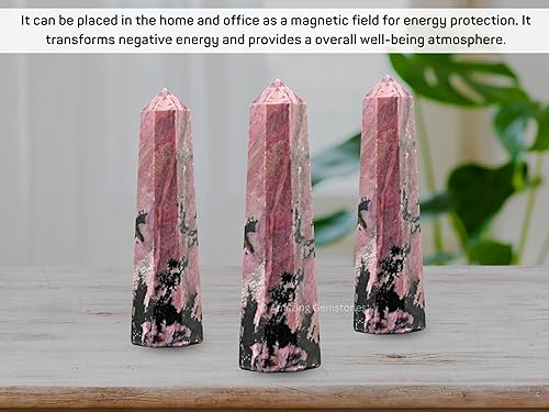 Miniatura 6 de Torres de cristal de rodonita  Obelisco de punto de cristal curativo natural para curación de Reiki y cuadrícula de cristal (2 a 3 pulgadas)
