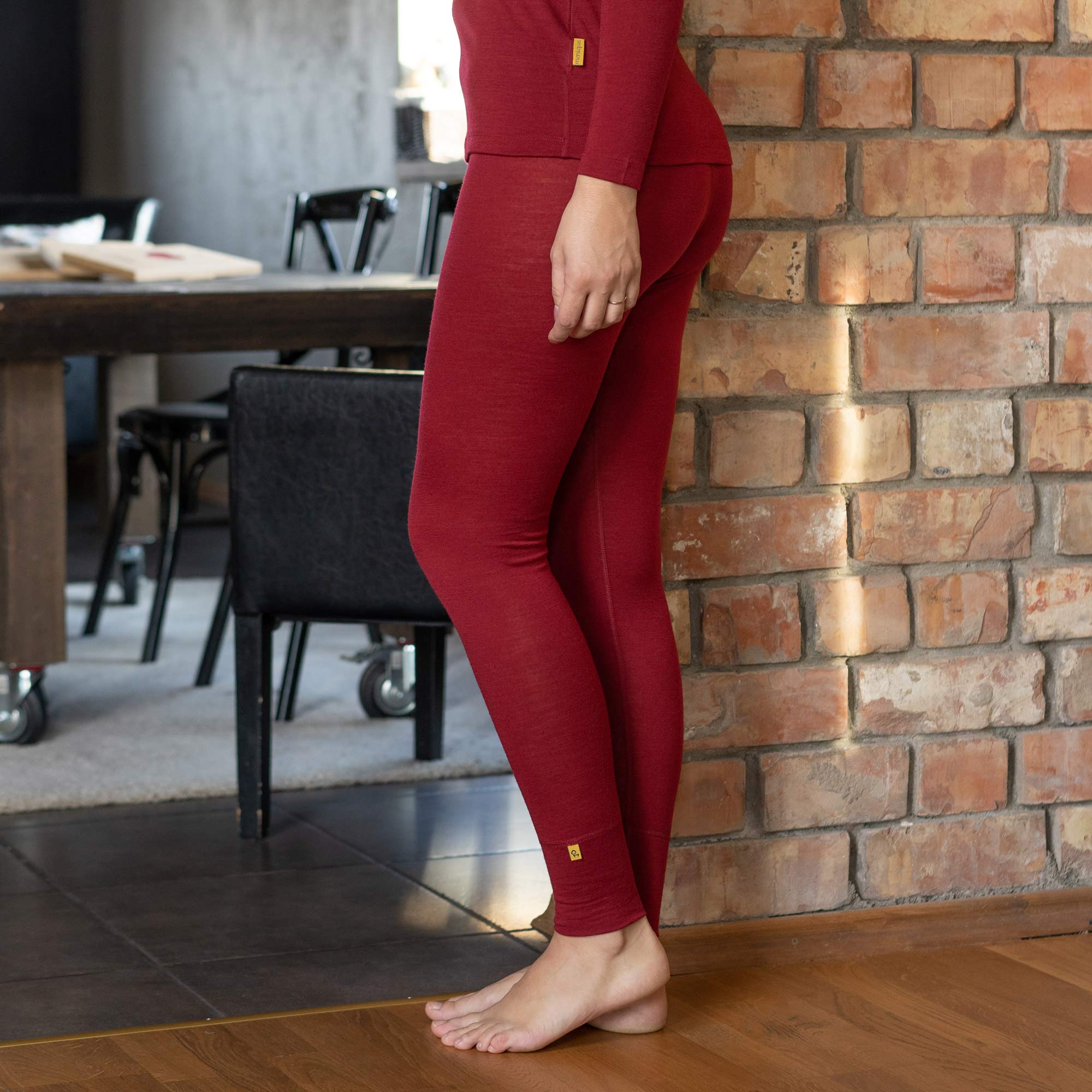 Menique - Leggings da donna, a vita alta, in lana merino, 160 g/m², termici, Ciliegia reale, L