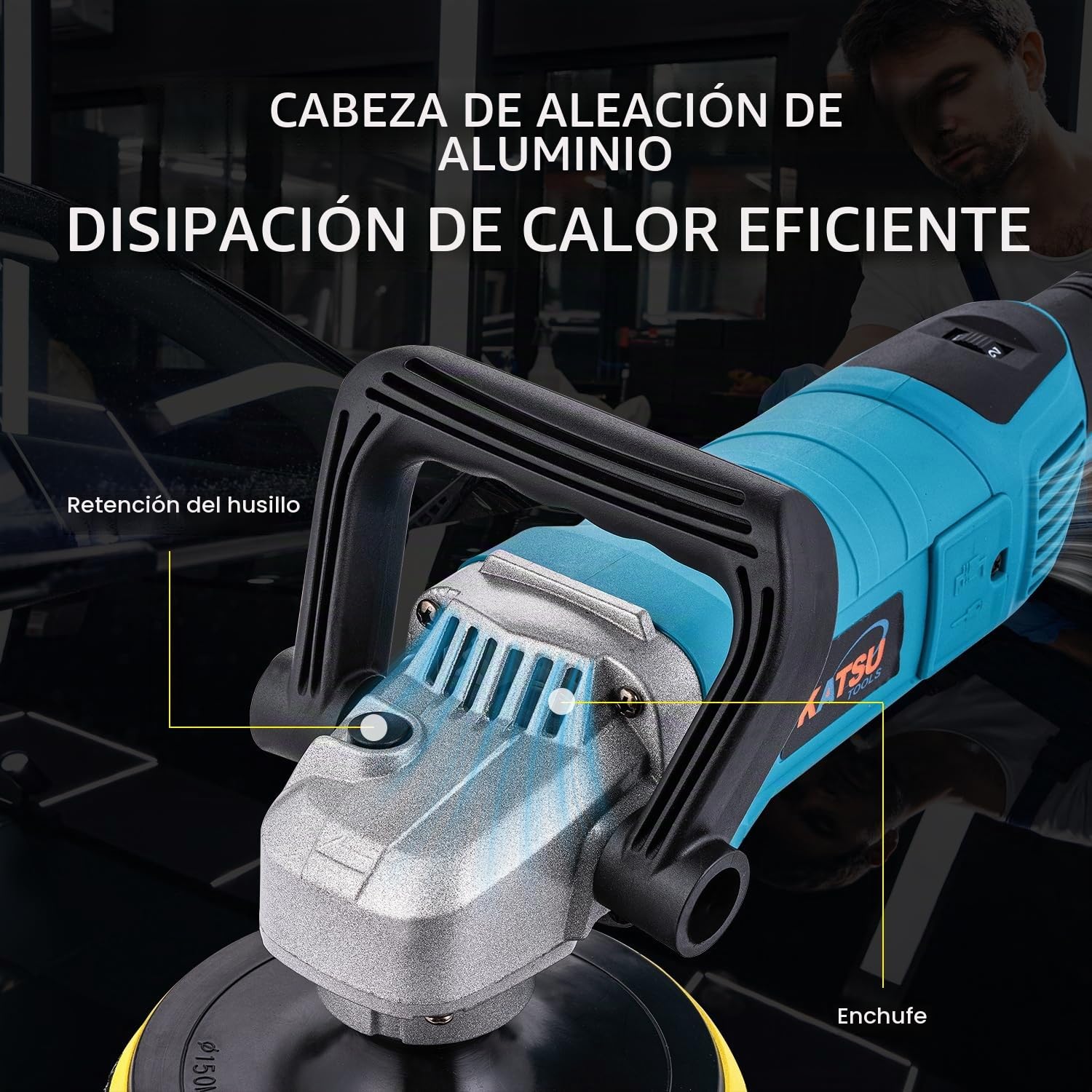 KATSU Tools Pulidora eléctrica coche 1200 W 150 mm – rotativa, 6 velocidades variables, lijadora angular máquina de encerado detailing