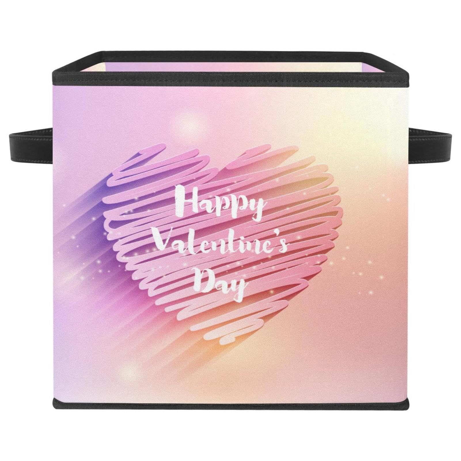 Boîte de rangement en tissu motif cœur rose avec poignées durables
