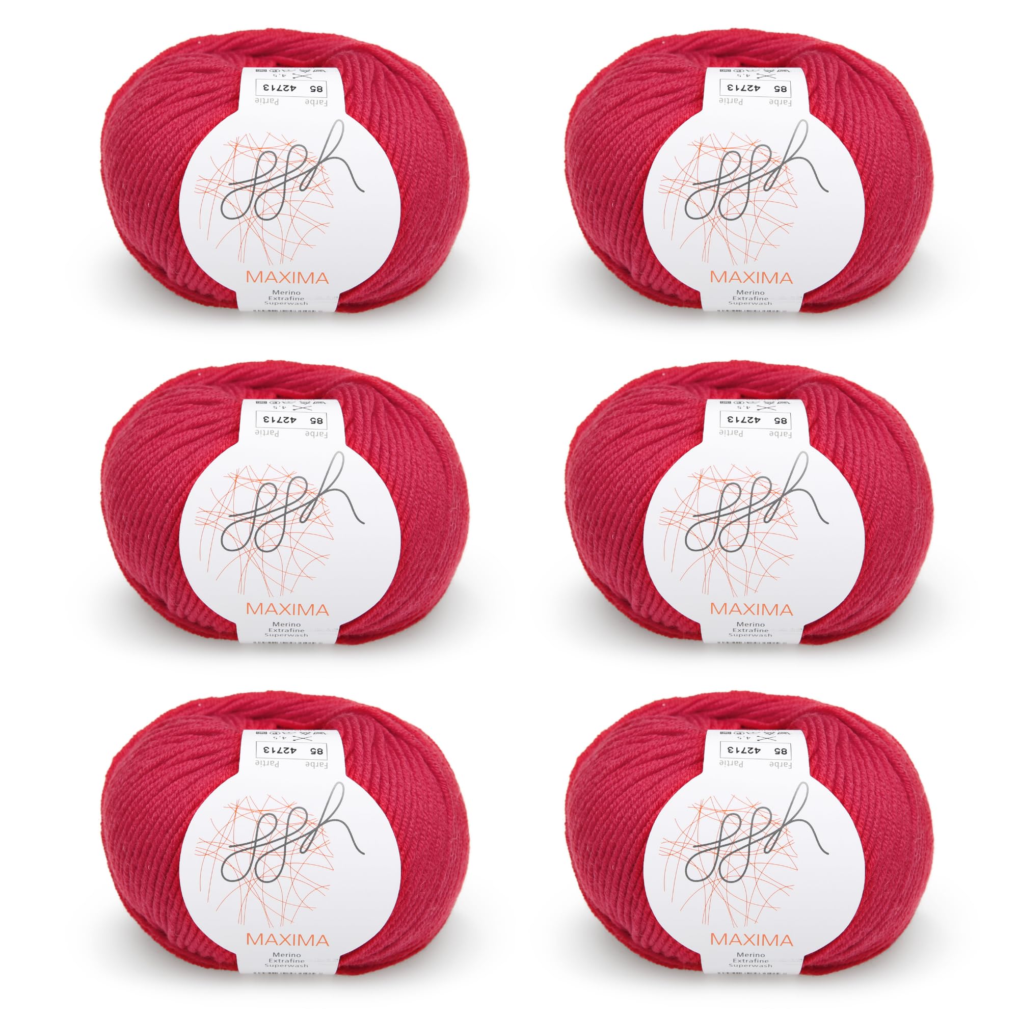 ggh Maxima Box 6 x 50 g (300 g) Lana Merino Extra fine e Lavabile in Lavatrice Spessore Ferri 4 5 Colore 085 Rosso