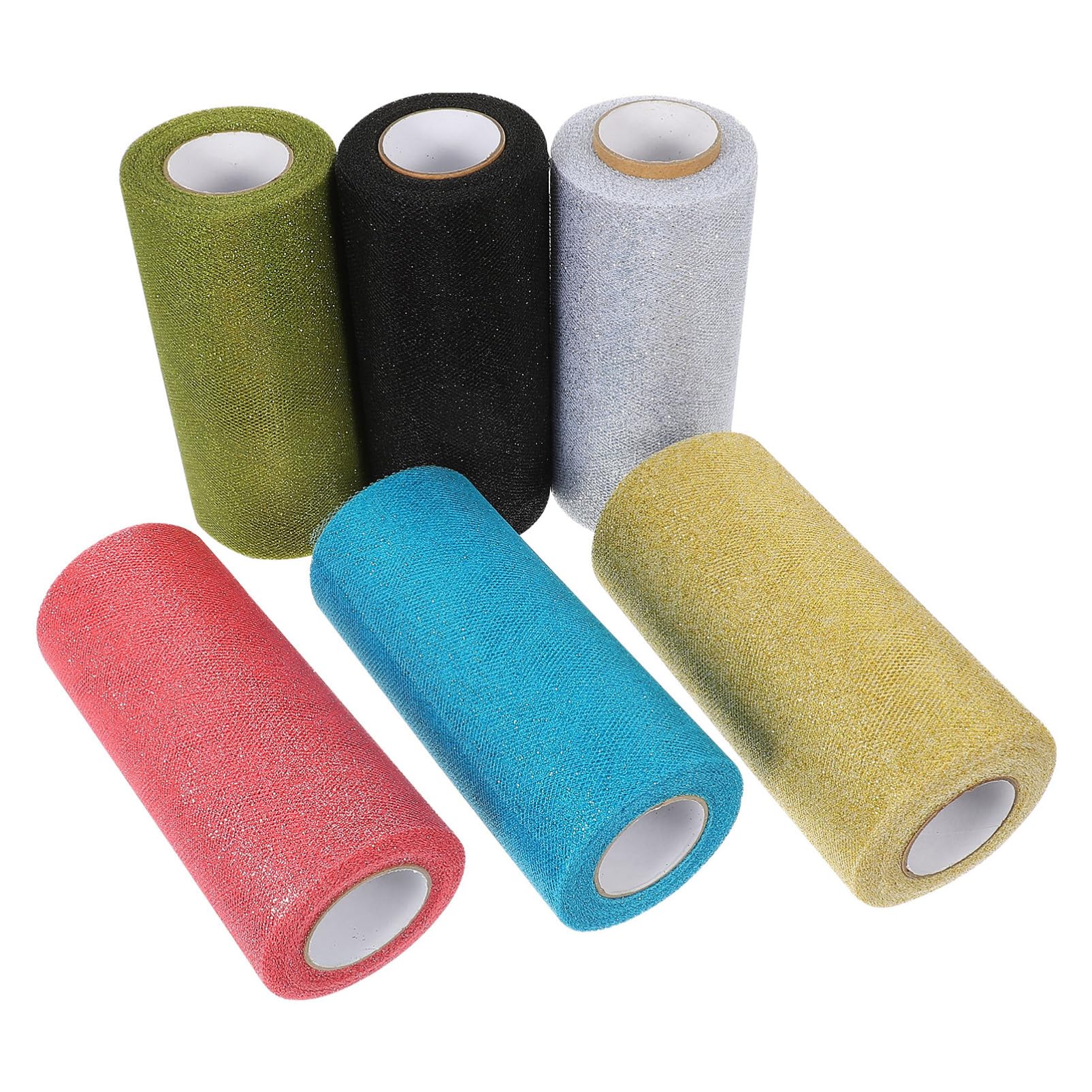 Rouleaux de maille scintillante jaune toile de jute et ruban de lin pour déco de fête