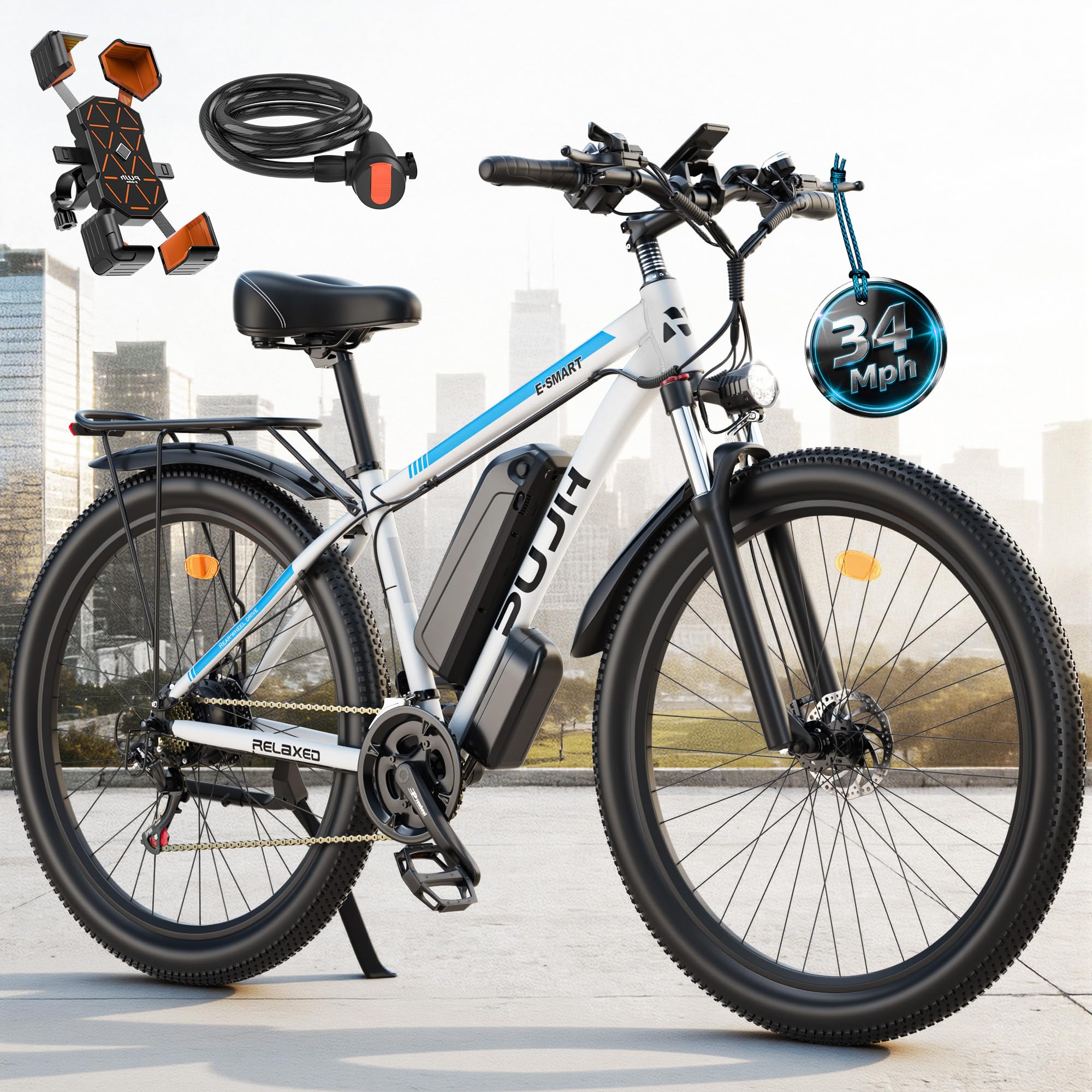 Photo 1 of ***STOCK PHOTO FOR REFERENCE ONLY*** PUJH 2000W Electric Bike for Men Women 48V 17.5Ah Battery, 29'' Fast Ebike, up to 80 Miles, Front Suspension, Snow Off Road Mountain E-Bike for Adults (White 29) bike rack and other pieces in box,not the actual BIke