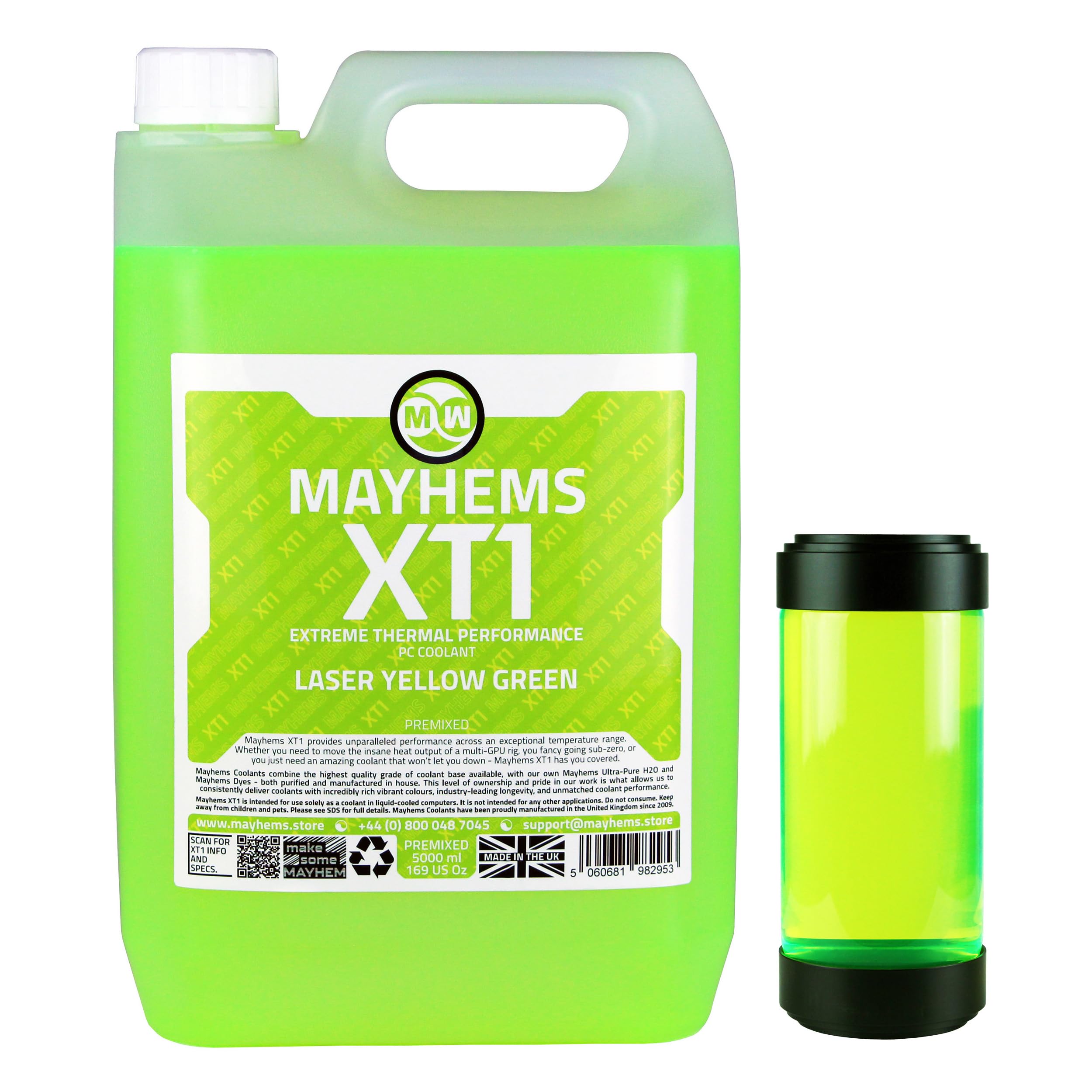 Mayhems - XT1 vorgemischtes PC-Kühlmittel - Computer-Wasserkühlflüssigkeit - flüssigkeitskühlung, thermische Leistungsserie, 5 liter, laser yellow green (gelbgrün)