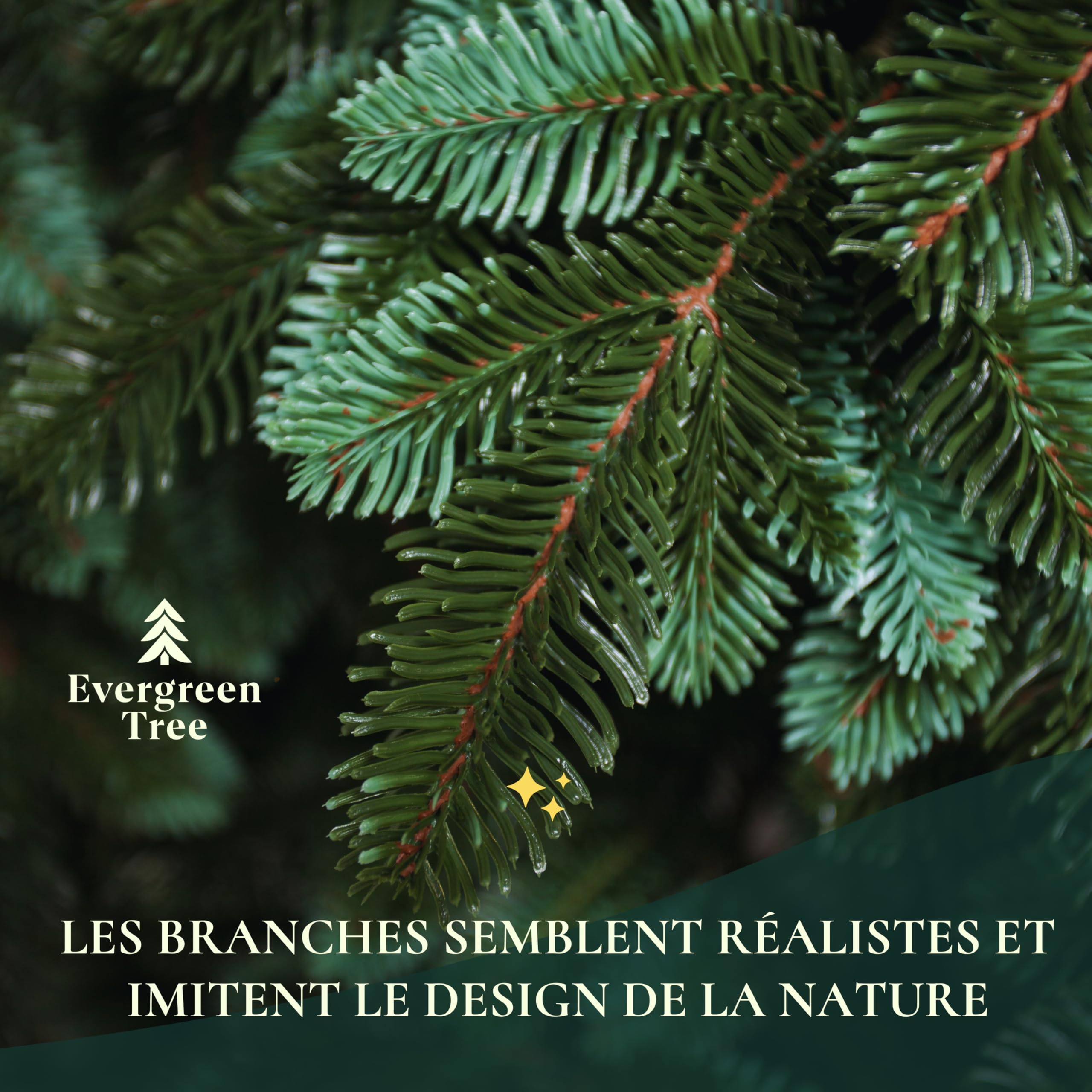 Evergreen Tree® Sapin de Noël Artificiel 210 cm Premium - 100% Moulé par Injection, Fabriqué dans l'UE - avec Support en Bois Naturel