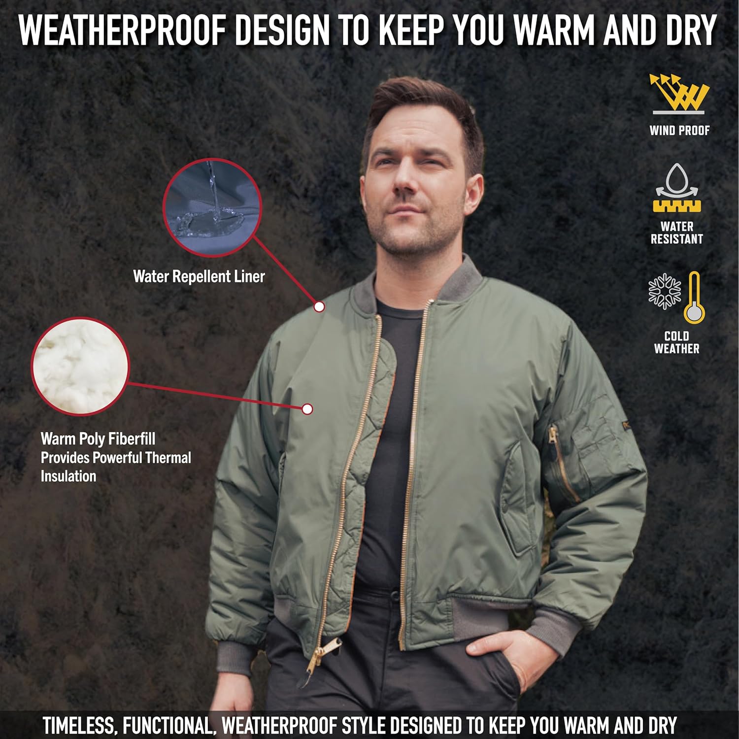 Rothco MA-1 Flight Jacket – Iconic Bomber Style Cold Weather Coat Windbreaker - Image 3