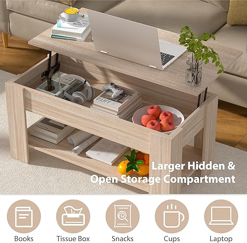 Miniatura 5 de Mesa de centro elevable con almacenamiento para sala de estar, mesa de consola, mesa de té de madera rústica, mesa central de escritorio oculta para