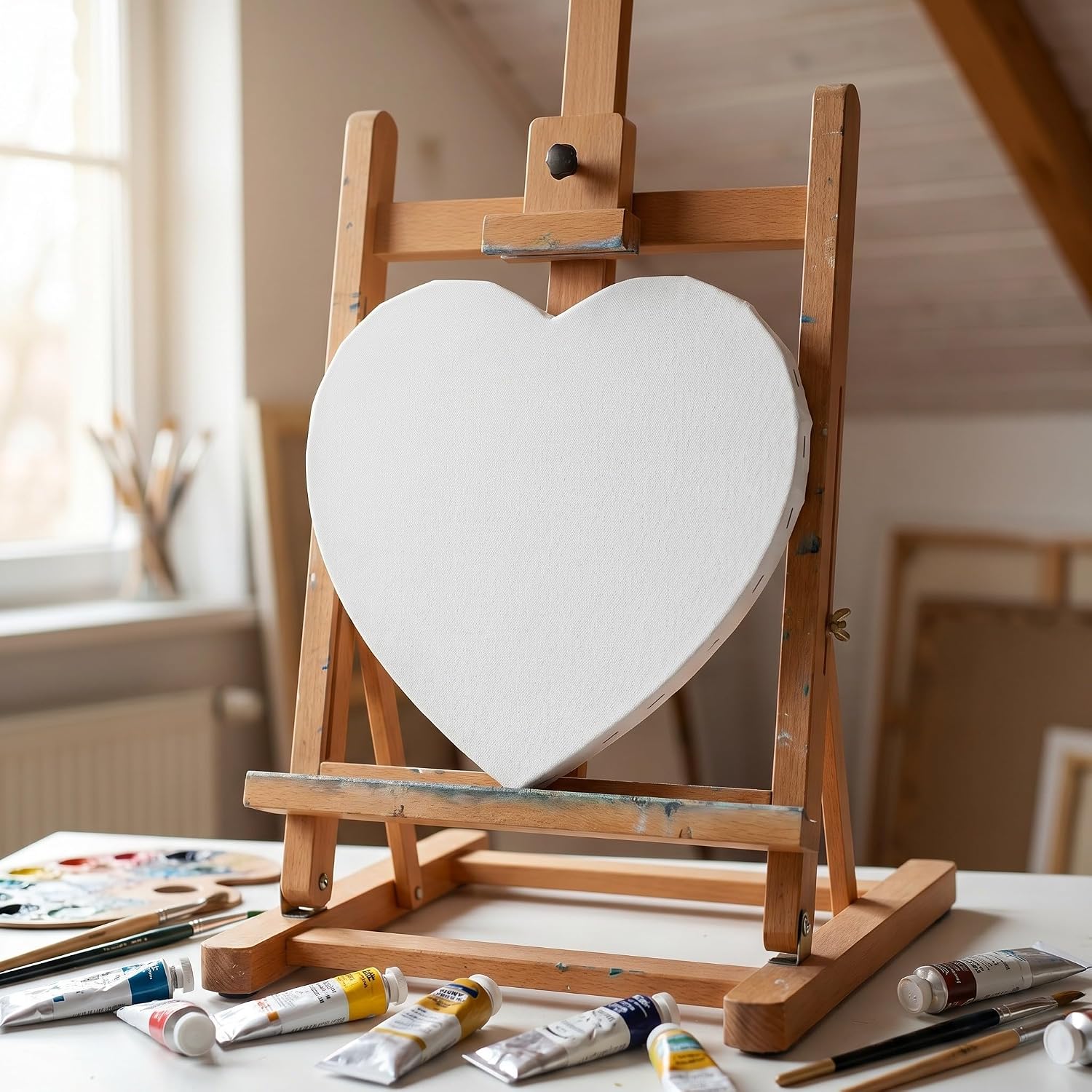 Operitacx 4pcs Heart Shape Canvas for Painting, Cotton Panel Boards Canvas with Wooden Frames, 10 inch Blank Stretched Blank Art Board Panels for Craft Drawing