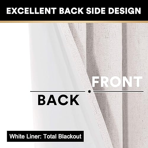 Miniatura 309 de PrinceDeco Cortinas opacas 100% para dormitorio, cortina de lino para puerta corrediza de cristal, cortinas opacas extra anchas con ojales Arena