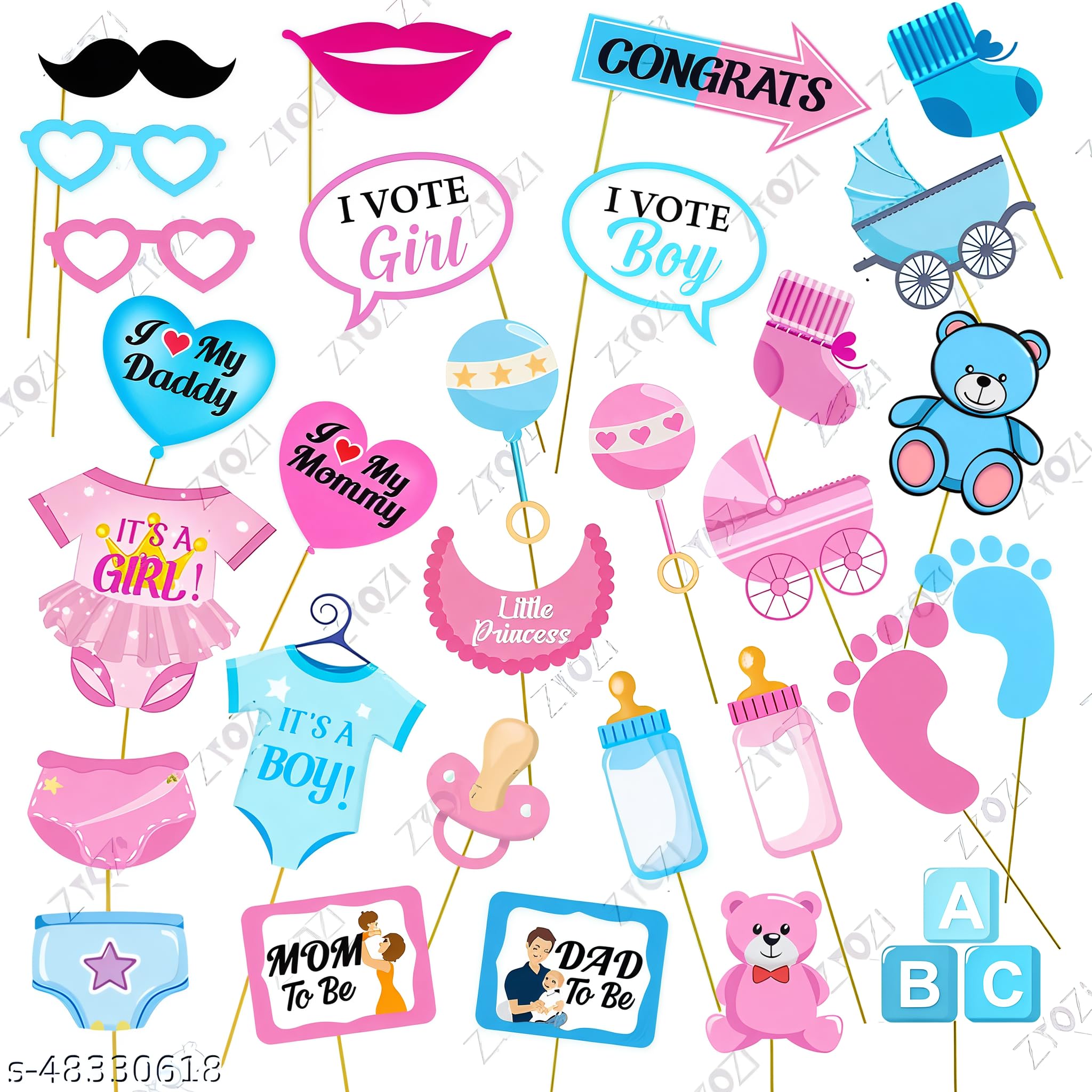 Set di accessori decorativi per baby shower, 1 set di striscioni per baby shower e 30 accessori per cabina fotografica per rivelare il genere, annuncio di gravidanza, baby shower Mom to Be Photoshoot