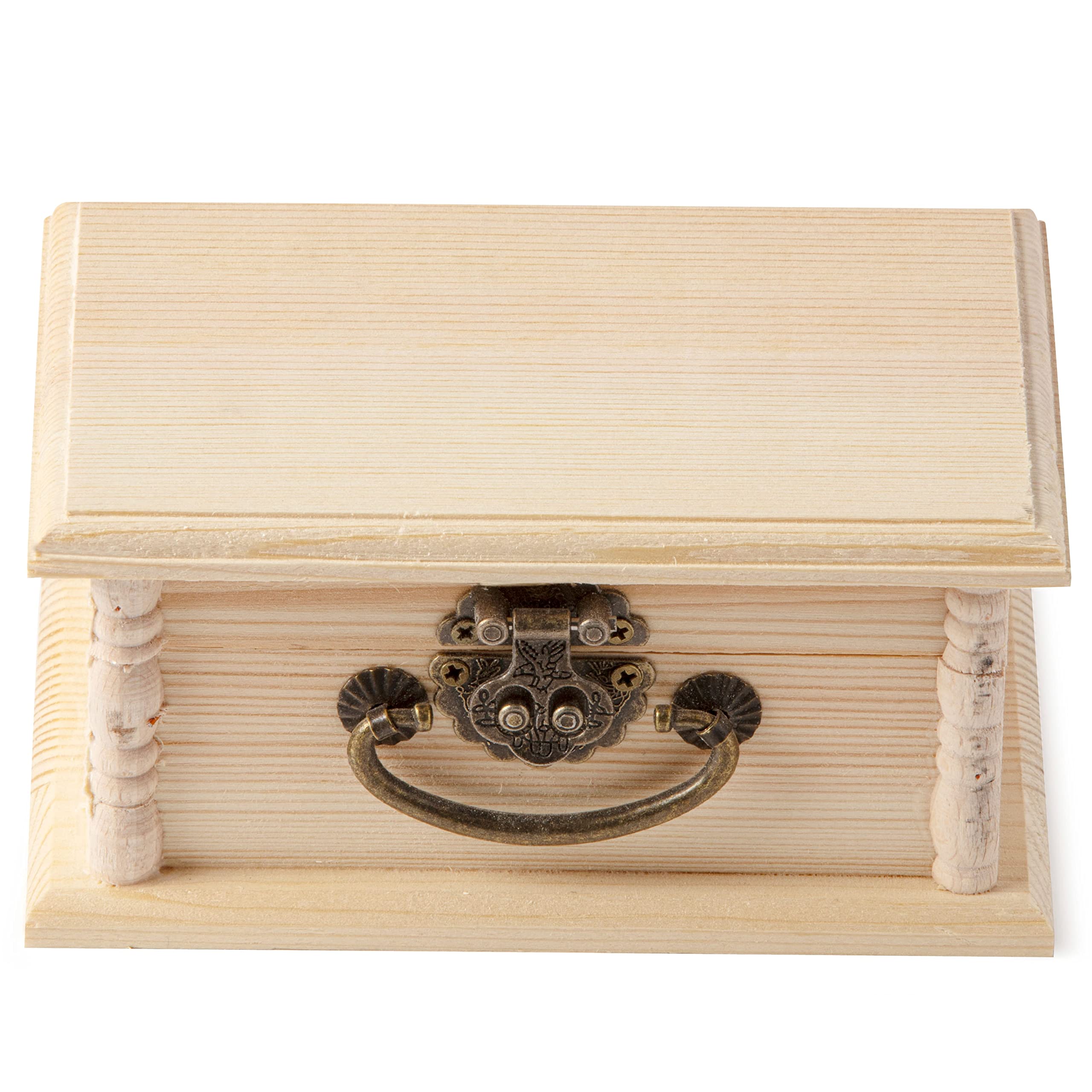 ArtMinds 5” Unfinished Wooden Box with Handle by Make Market - Ready-To-Decorate Wood Box for Trinkets, Coins, Jewlery, Valuables - Bulk 8 Pack