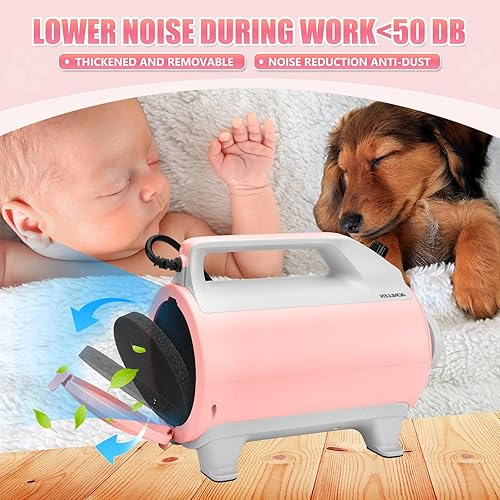 Miniatura 4 de Secador de pelo para perros, secadora de alta velocidad ajustable de 4.3 hp para perros, soplador de perros con calentador, 4 boquillas y