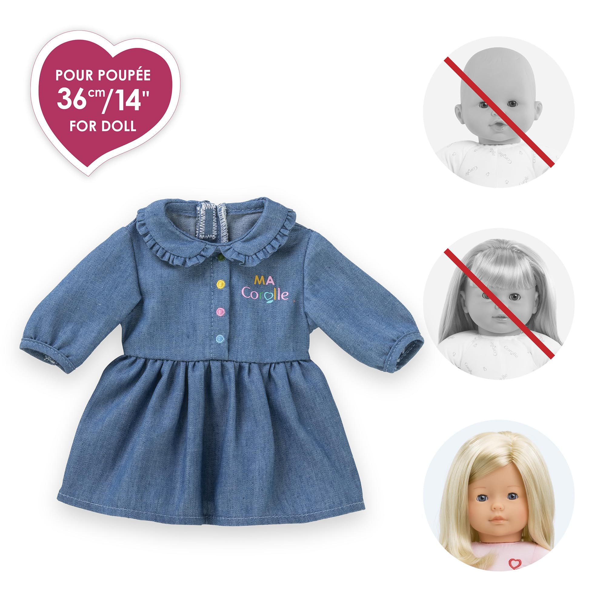 Ma Corolle - Robe Denim Manches Longues, vêtement, pour poupée Ma Corolle, 36cm, dès 3 Ans, 9000212860
