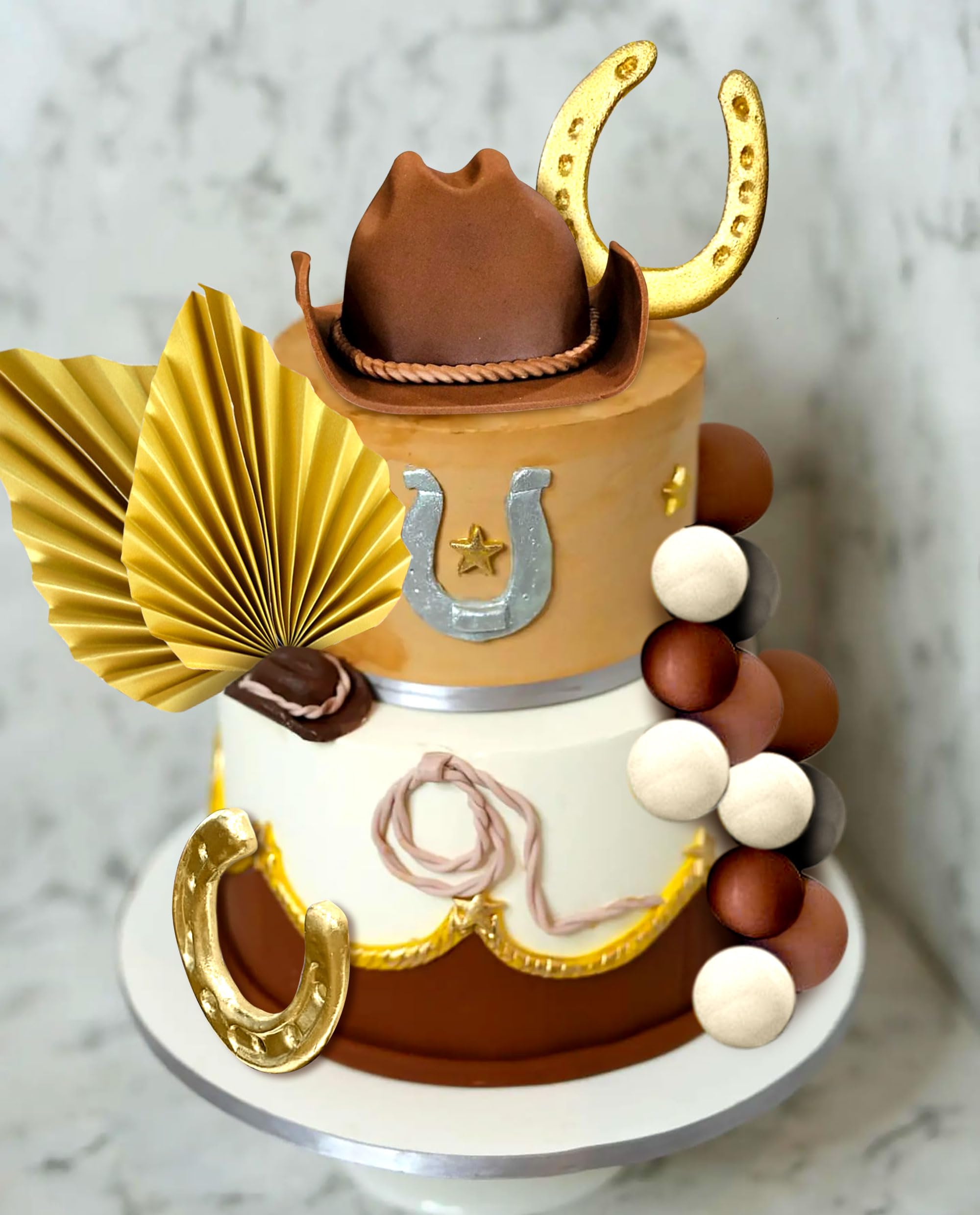 Décoration De Gâteau Cowboy Western - Topper Chapeau & Bottes, Boules, Message Happy Birthday - Pour Anniversaire, Fête à Thème