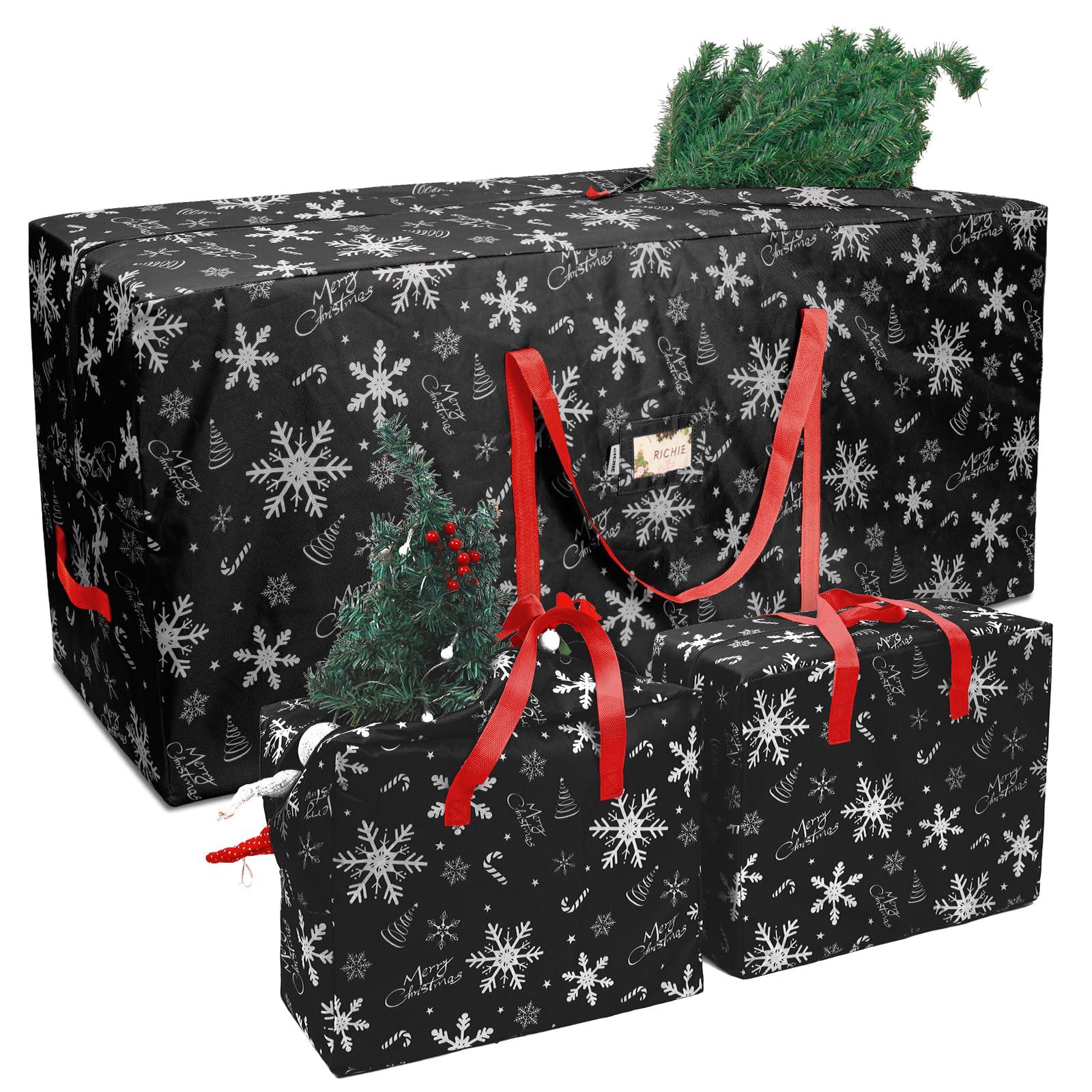 RICHIE Lot de 3 sacs de rangement pour sapin de Noël de 2,7 m - Oxford 600D indéchirable - Convient aux arbres artificiels jusqu'à 2,7 m - Poignées renforcées, fermeture éclair et durables - Sacs de