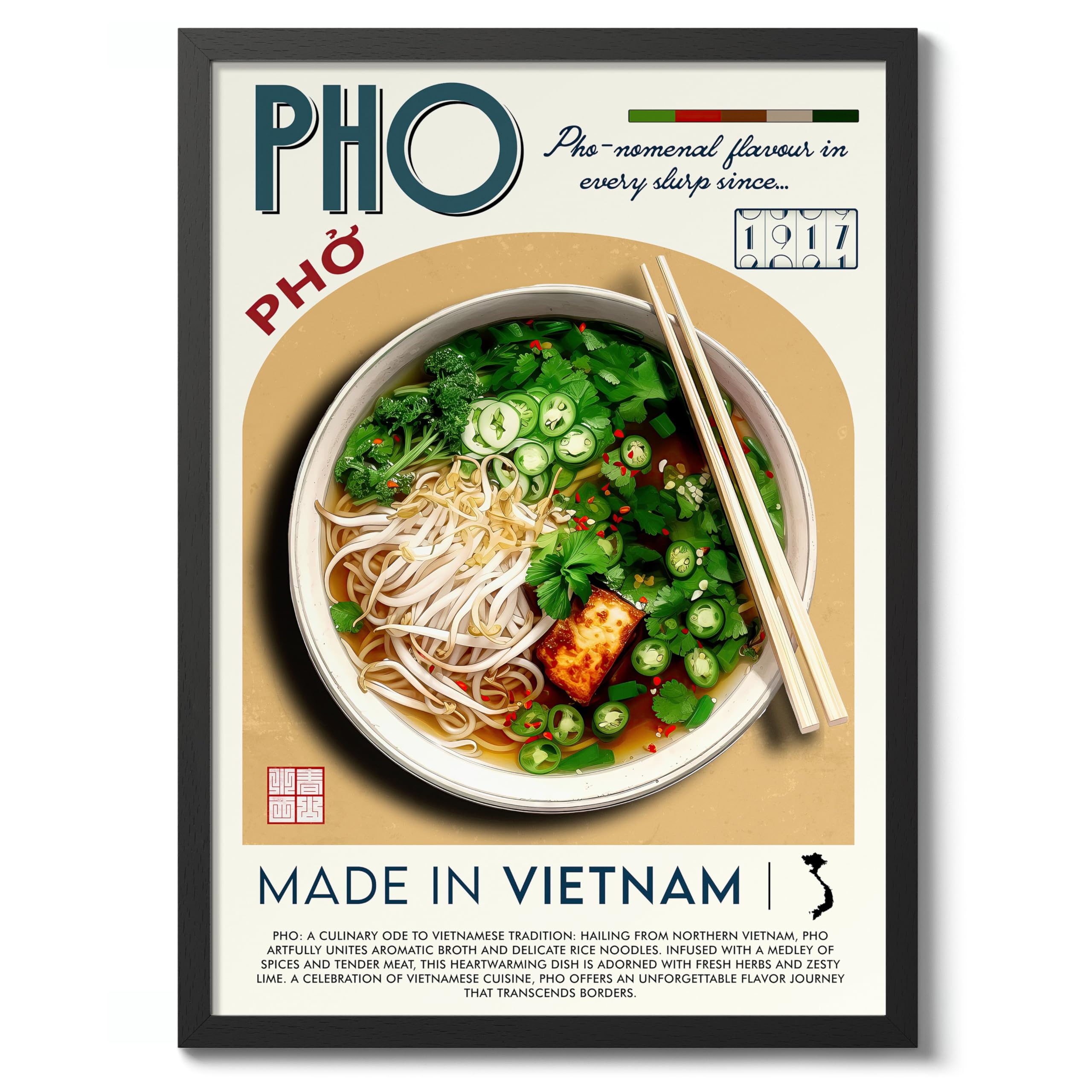 Pho Kitchen Poster, Food Wall Art Modern Print, Restaurant Decor, Chef Dining Room Interior Design, Archival Matte, 50x70cm (Black Frame) - 50x70cm