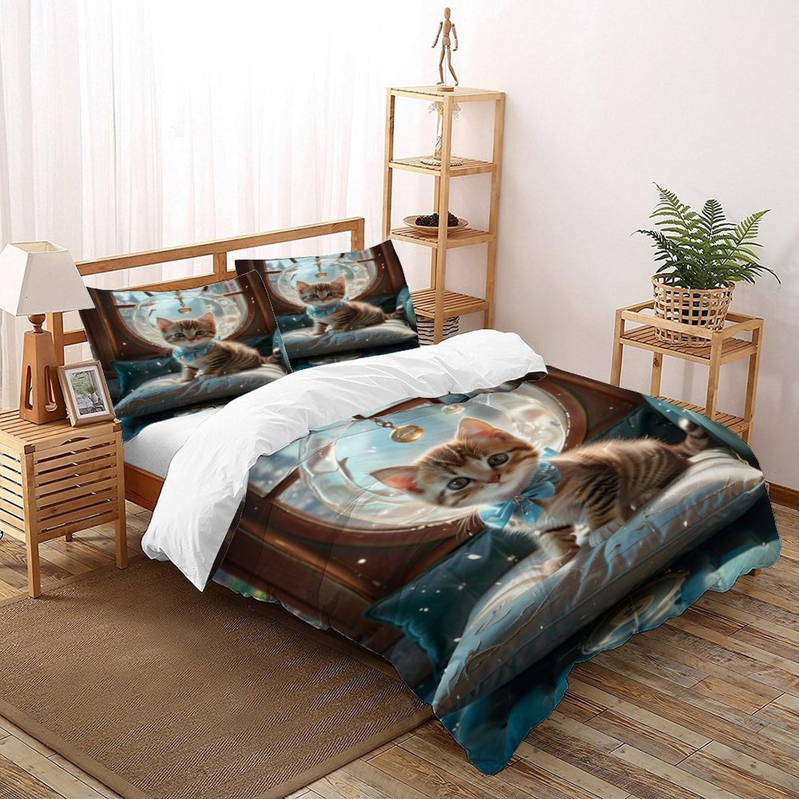 Kitten Pillow Bedding Set Theme Bedspread Animal Theme Duvet Cover Set Chic Breathable Quilt Cover Universal for All Seasons Pillowcase Double（200x200cm）