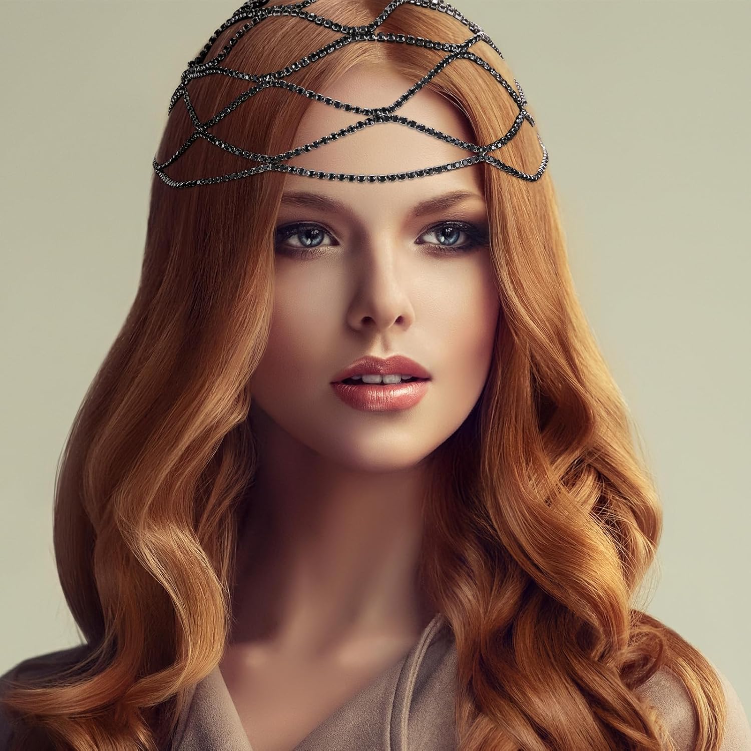 Juexica Rhinestone Flapper Headpiece Chainmail Headpiece 1920s Showgirl Accessories for Women Head Chain Jewelry(Black) - Image 5