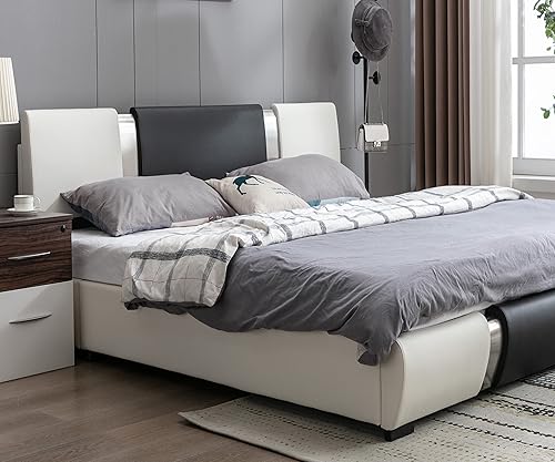 Miniatura 7 de Benevika Marco de cama con decoración de piezas de hierro y piel sintética tamaño matrimonial tapizado de lujo con soporte de listones de madera