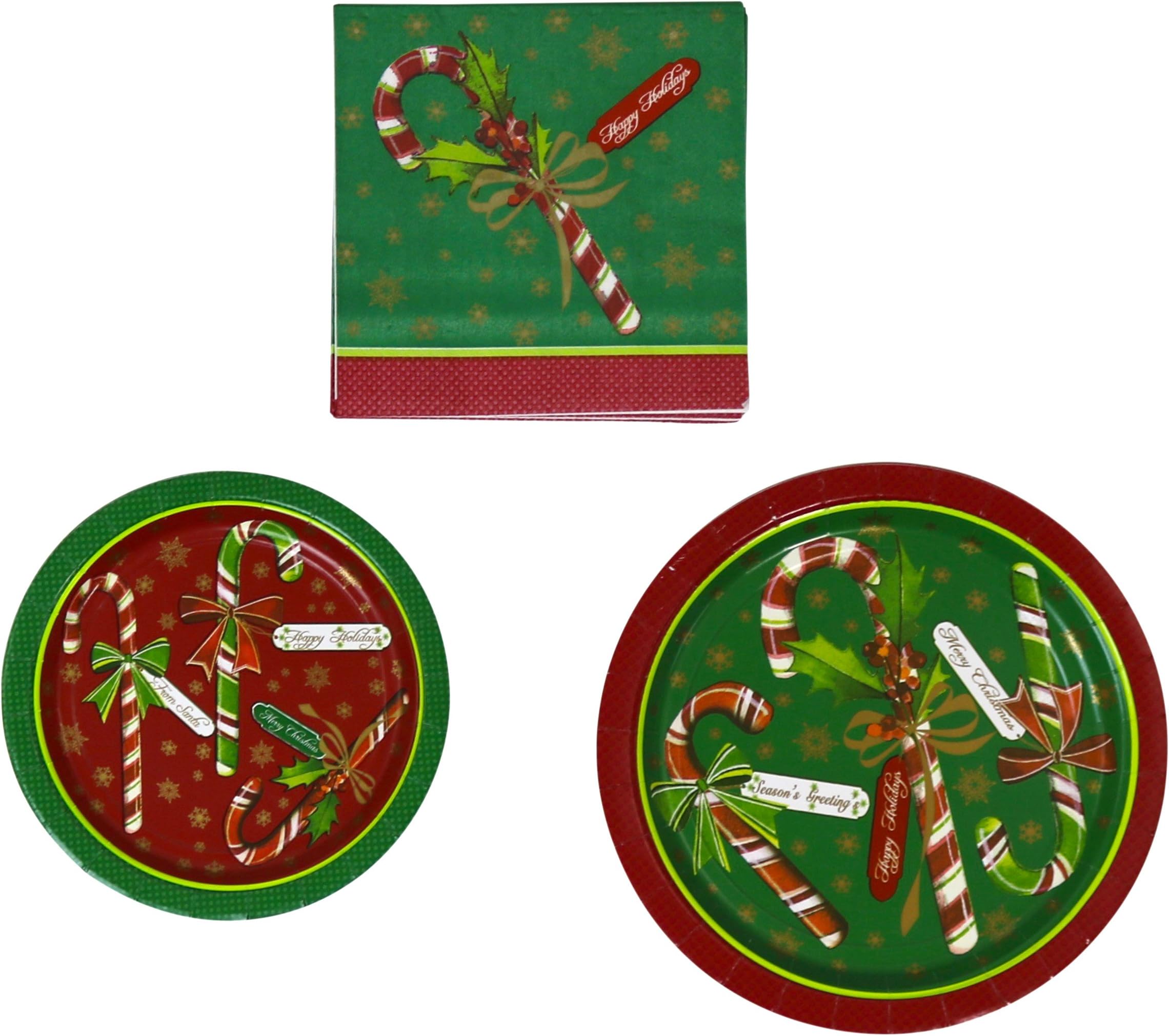 Party House 40 Dinner & 48 Dessert Paper Plates And 96 Paper Napkins - Candy Cane