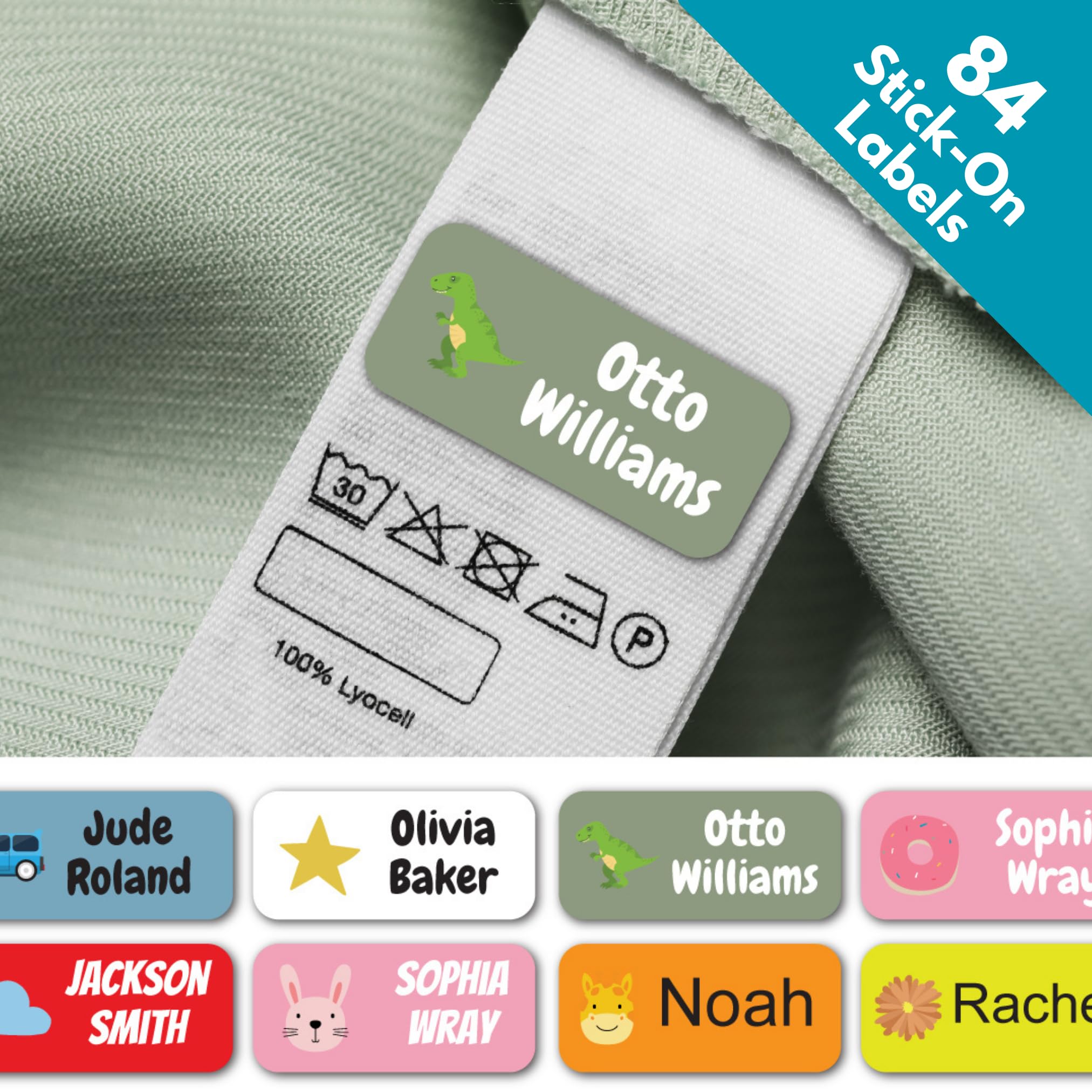 QuoteMyWall 84 Stick On Washable Clothing Labels for School Uniform Clothes | No Iron Personalised Name Sticker Tags Kids, Care Home Customised Peel & Stick Children's Stationery (Red) — image 1