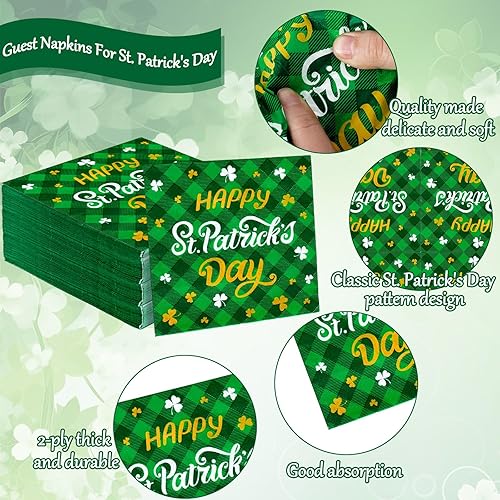 Miniatura 3 de Whaline 80 servilletas de papel con texto en inglés Happy St. Patrick's Day de búfalo verde irlandés, servilletas desechables decorativas para el