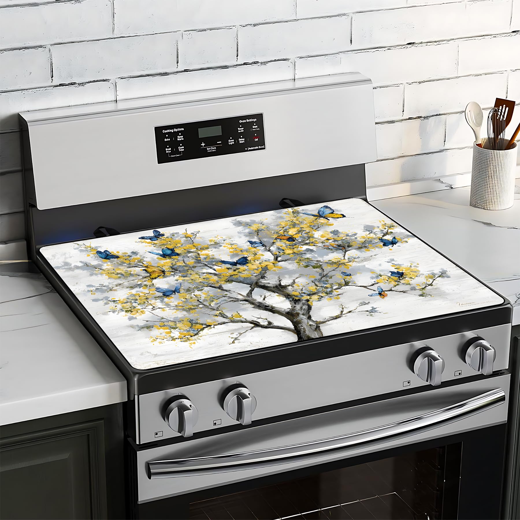 BVBOX Stove Top Cover for Electric Stove 28"x20", Cooktop Glass Stove Top Covers Washable Decorative Stove Protector Mat for Home Kitchen Cooktops