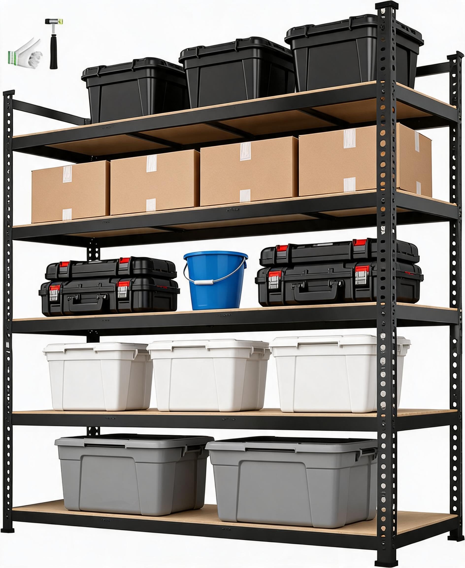 Photo 1 of 5-Tier Adjustable Metal Storage Shelving Unit, 36x18x72 Inch Heavy Duty Garage Shelf Rack, 2000 LBS Weight Capacity, Industrial Utility Organizer Shelves for Warehouse Basement Home Garage