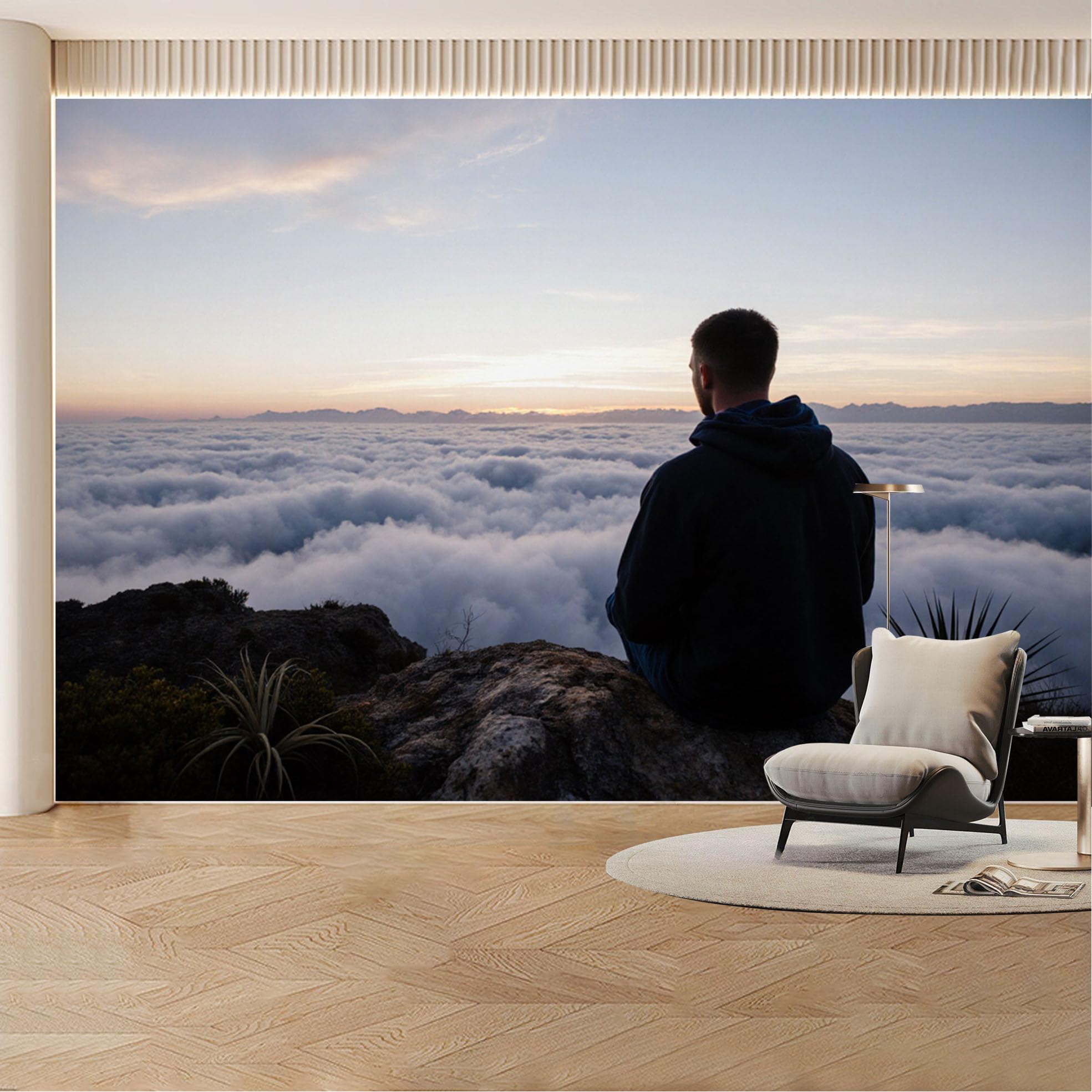 Custom Wall Mural Wallpaper Mountain Above Clouds Landscape Nature Large Wall Art Sunset Misty Removable SelfAdhesive Large Photo for Living Room， Bedroom， Office