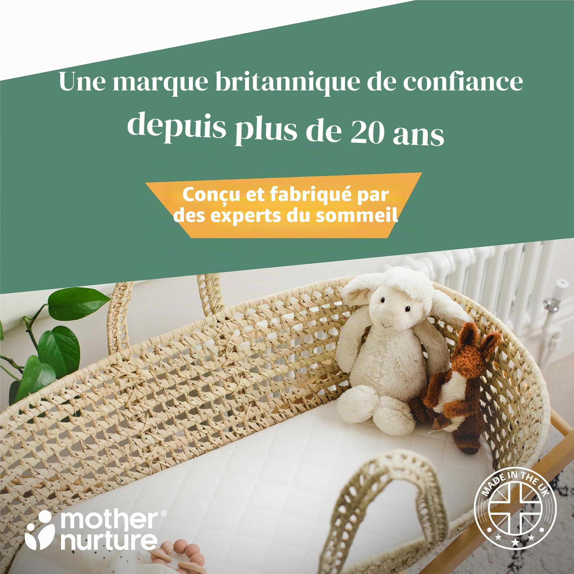Babies Firsts Matelas en mousse matelassée pour couffin ou landau Bords arrondis