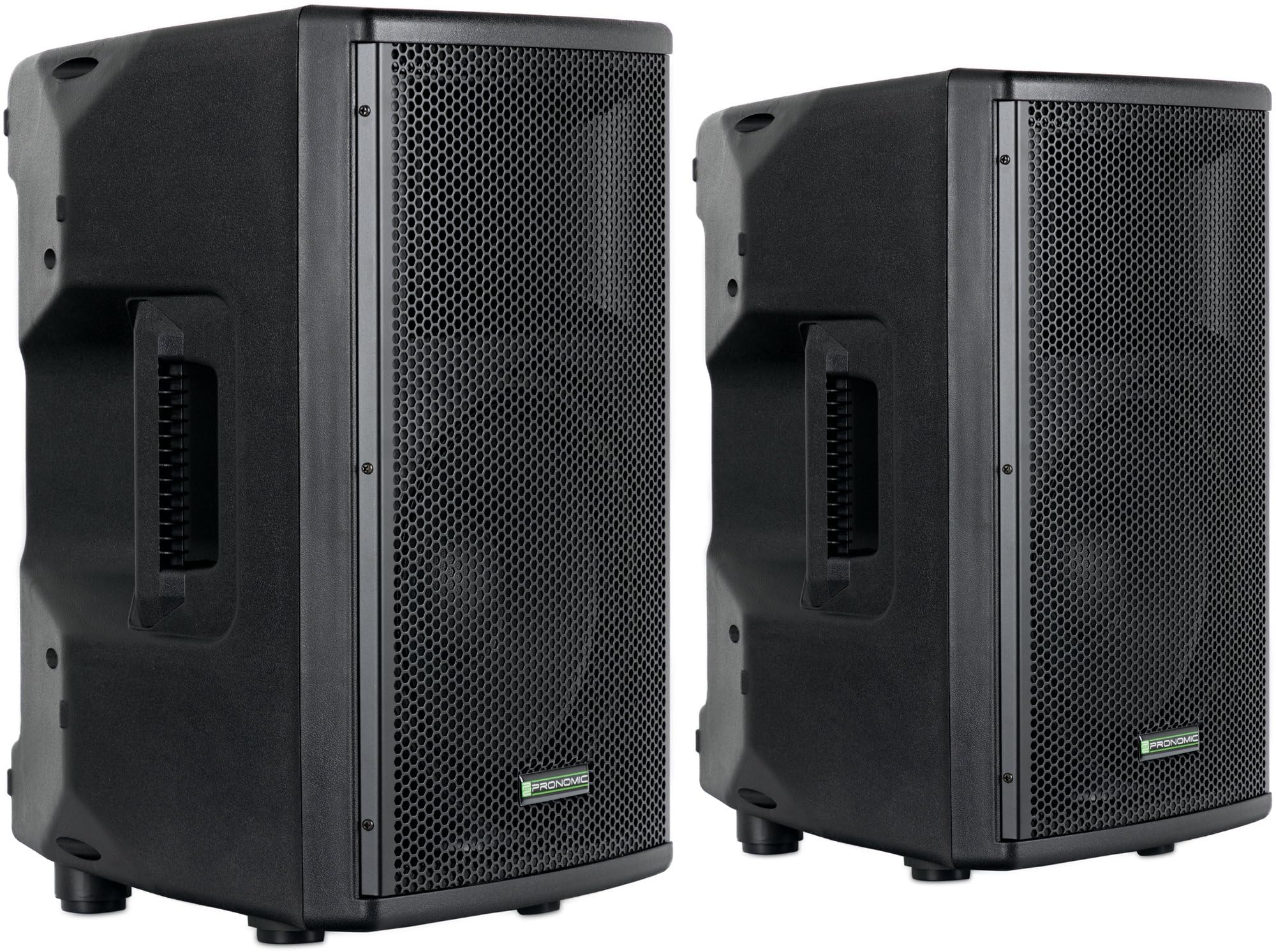 Pronomic E-210 MA Stative Set - 2 aktive 2-Wege Boxen - Leistung: 2X 100 Watt (RMS) - 10" Woofer + 1,0" Kompressions-Treiber - Bluetooth - MP3-Player mit USB/SD - Monitorschräge - inkl. Stative