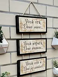 Kit 3 Quadros Decorativos com Molduras Pretas e Cordas, Frases Inspiradoras em Português (Ora 2)