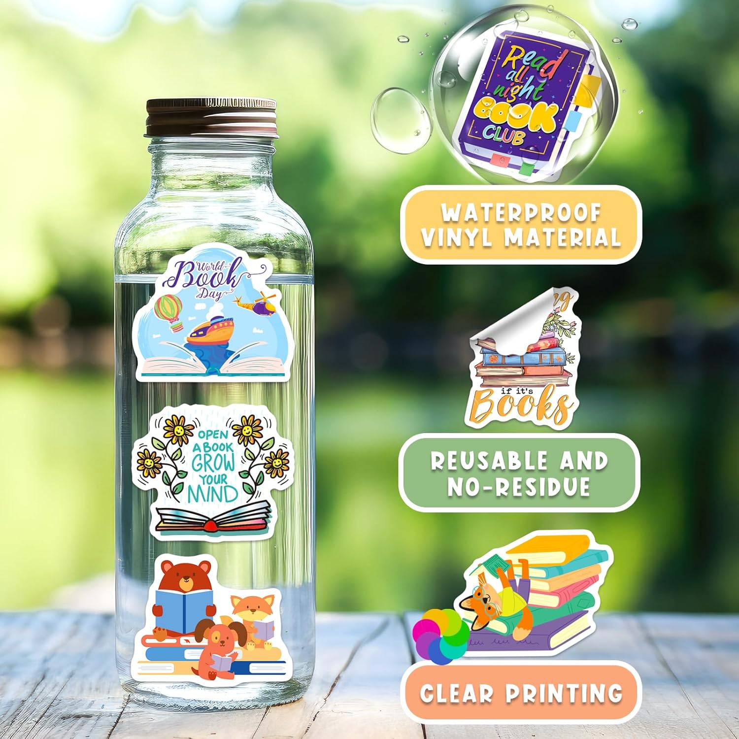 200PCS Book Stickers for Kids, Bookish Reading Stickers Bulk Pack for Journals Laptops Water Bottles Library Accessories, Waterproof Vinyl Decals for Book Lovers Gifts - Image 4
