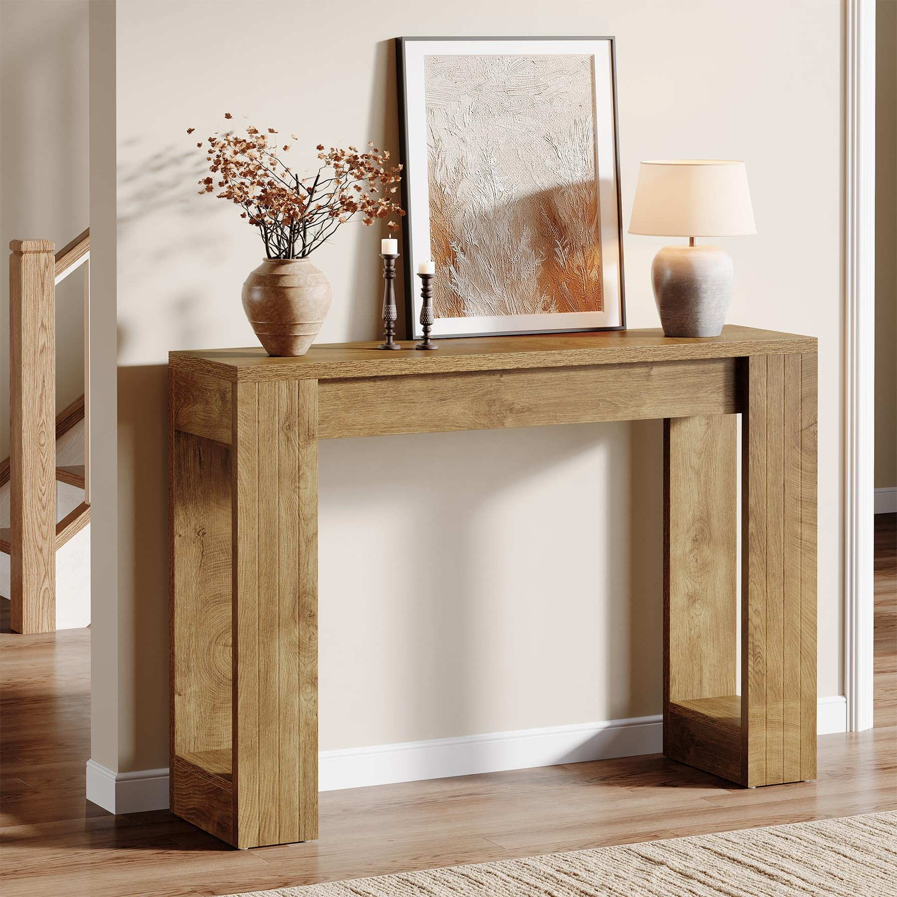 Tribesigns Mesa consola larga de 105 cm, en madera rústica para detrás del sofá, mesa de entrada estrecha para entrada, pasillo, salón (marrón)