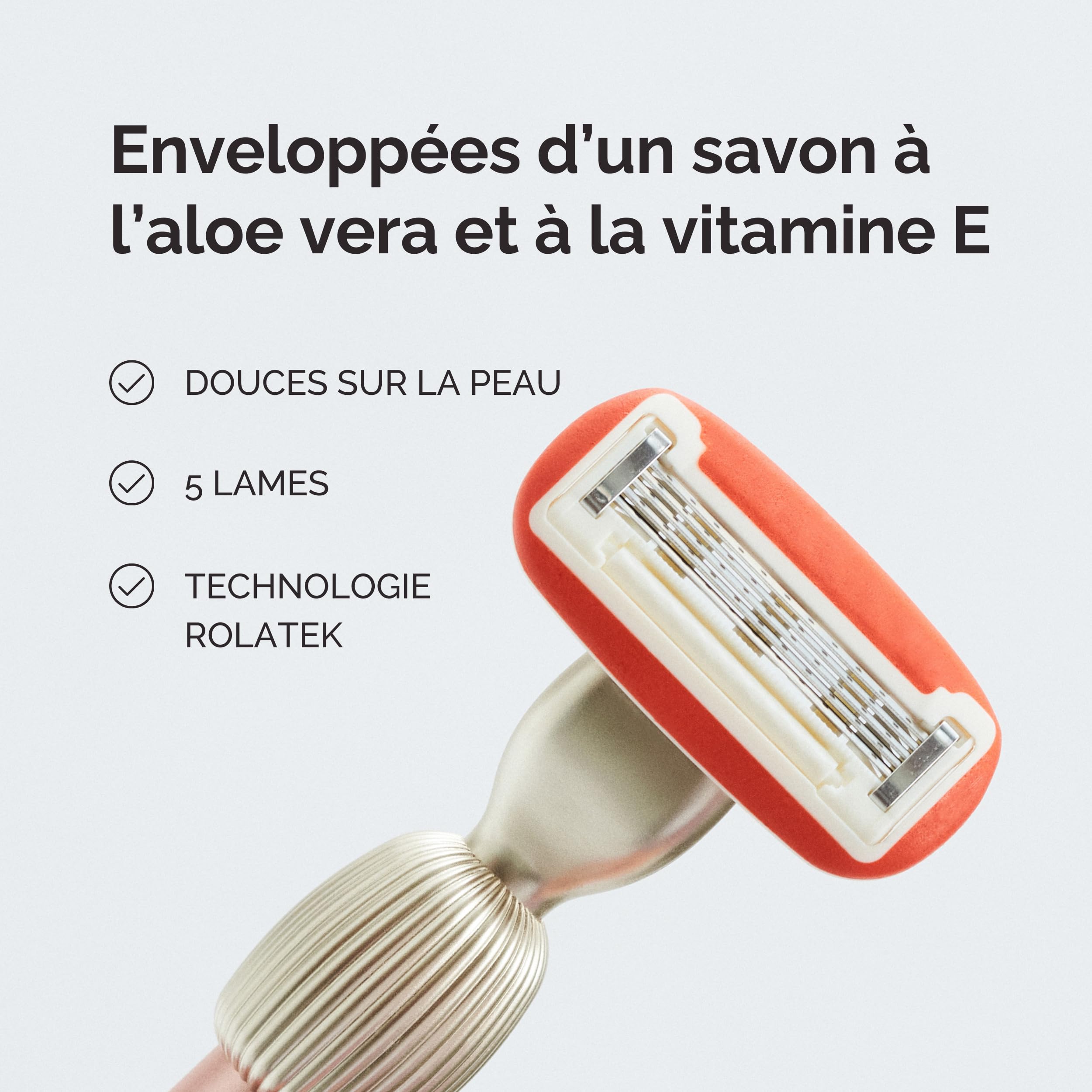 Fler The Razor Starter Set - Rasoir pour Femme avec Têtes Interchangeables, Rasoir avec Support et 2 Lames de Rechange, Rasoirs Unisexes, Lame avec Aloe Vera, Vitamine E (Rose)