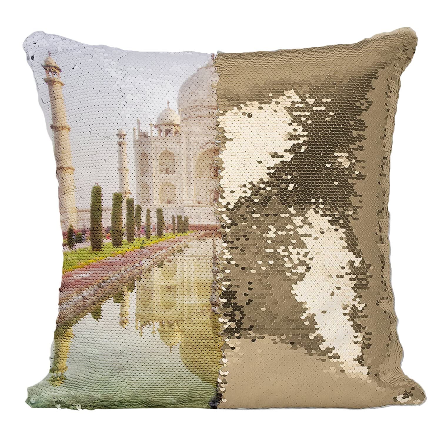 Coussin Sequin Paillettes Doré Taj Mahal : le cadeau déco idéal Merveille du Monde