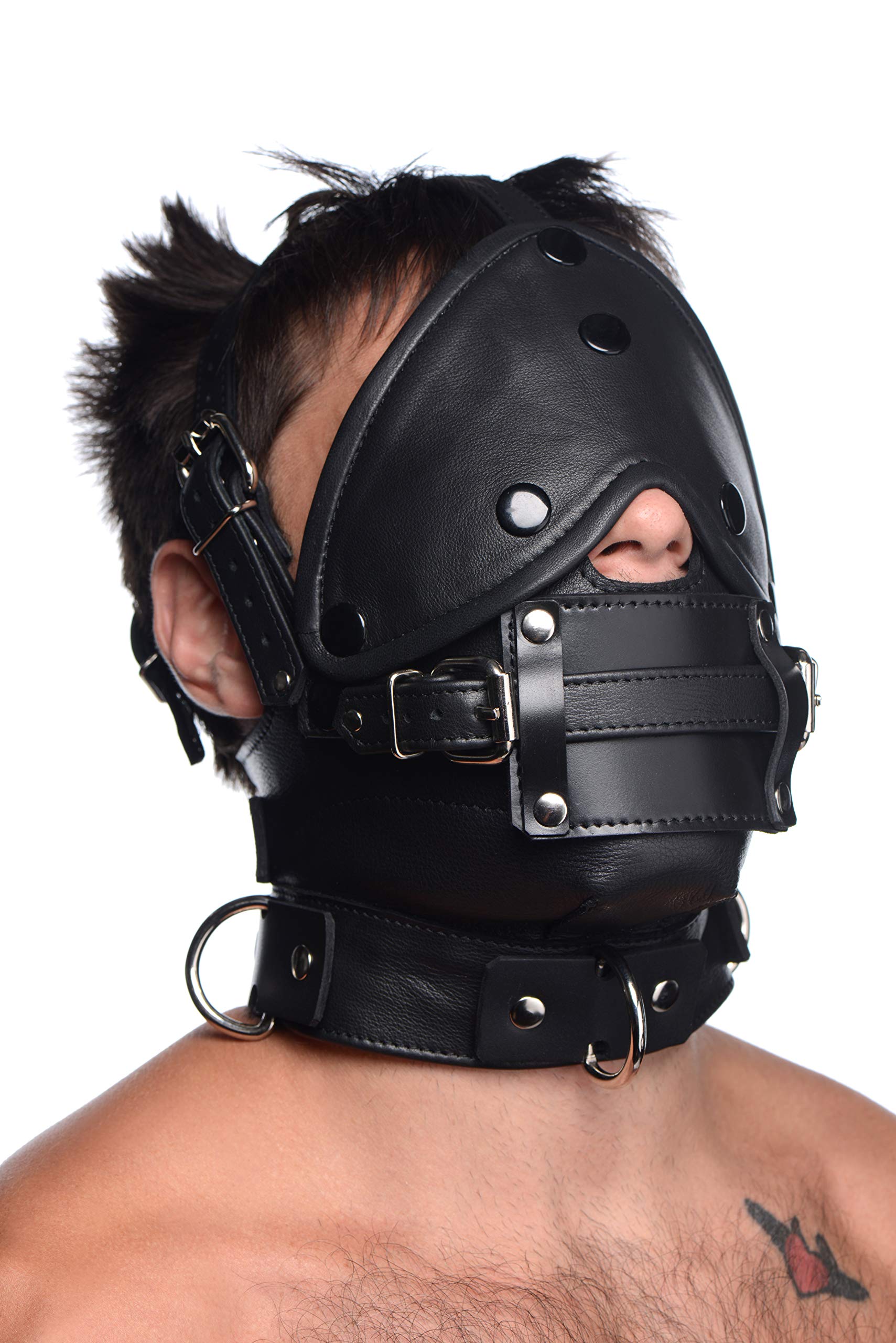 Leather Head Harness with Removable Gag – Adjustable Bondage Restraint for BDSM Roleplay, Heavy-Duty Leather & Metal Hardware