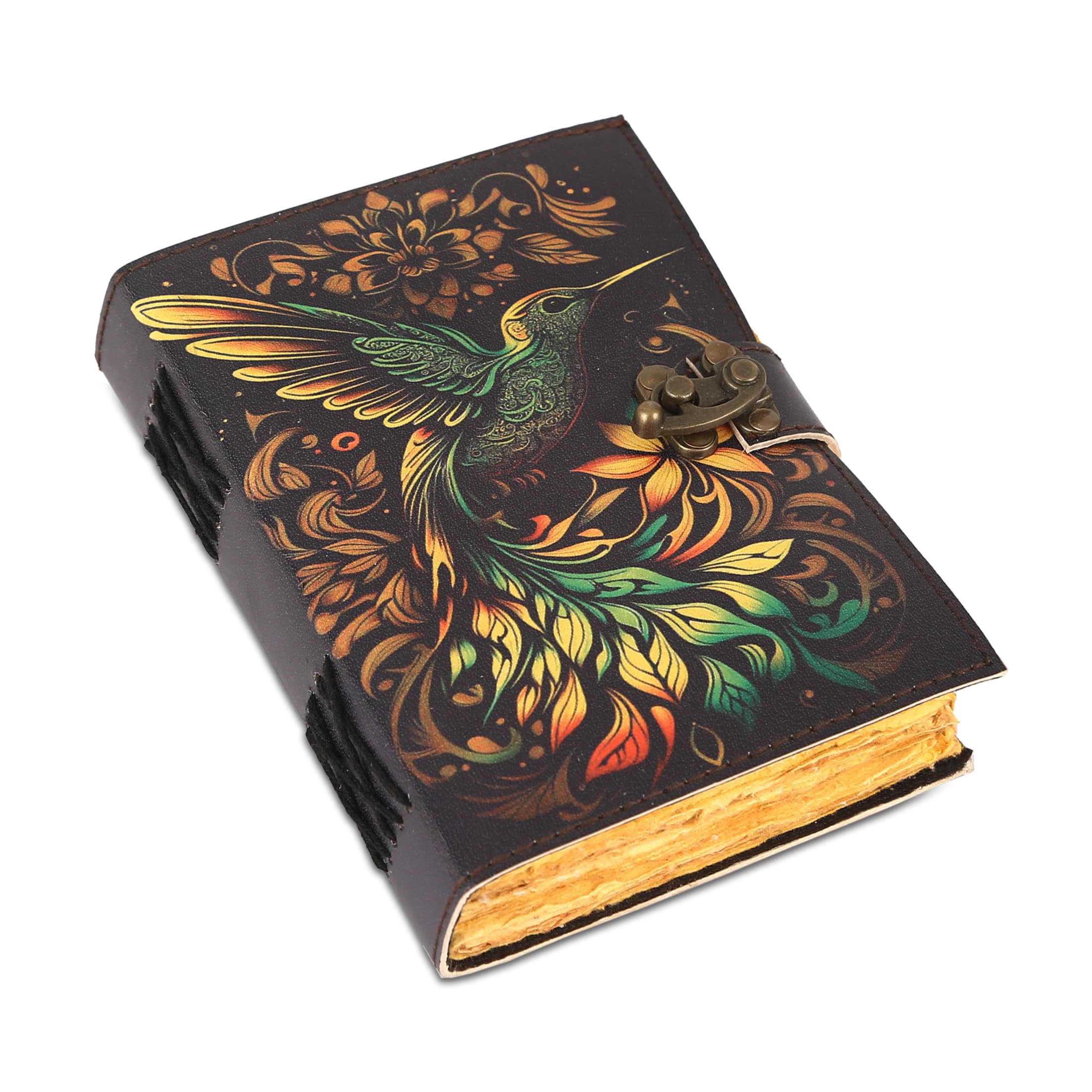 Shaista Handicraft Blank Book of Shadows Spell Leather Journal Vintage Notebook Wiccan Sketchbook Drawing Deckle Art 200 Pages Hummingbird Printed Colorful Journals