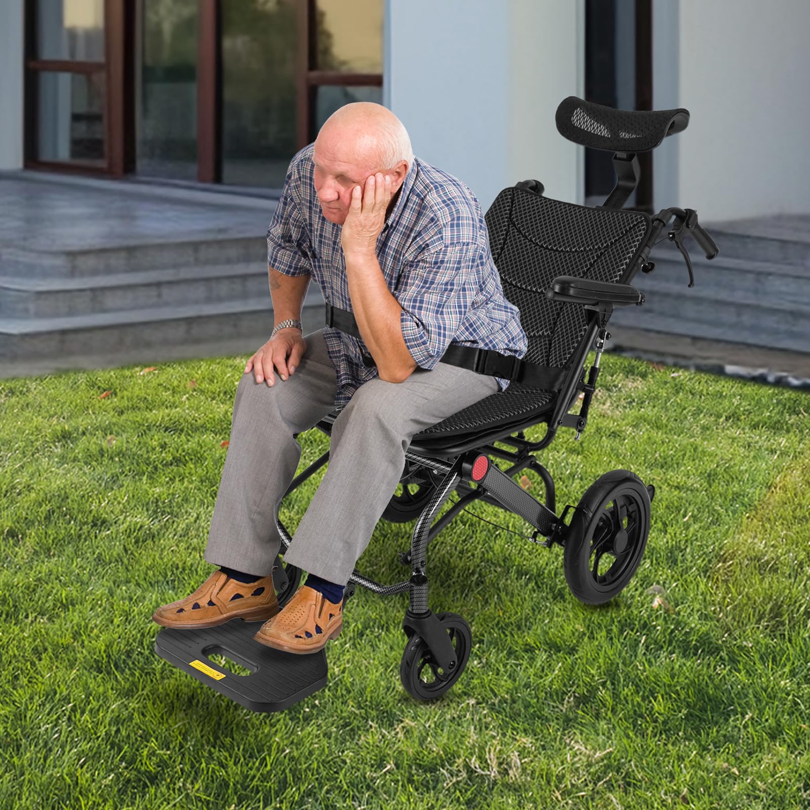 Reclining Wheelchair - Sedia a rotelle pieghevole leggera con supporto scorrevole