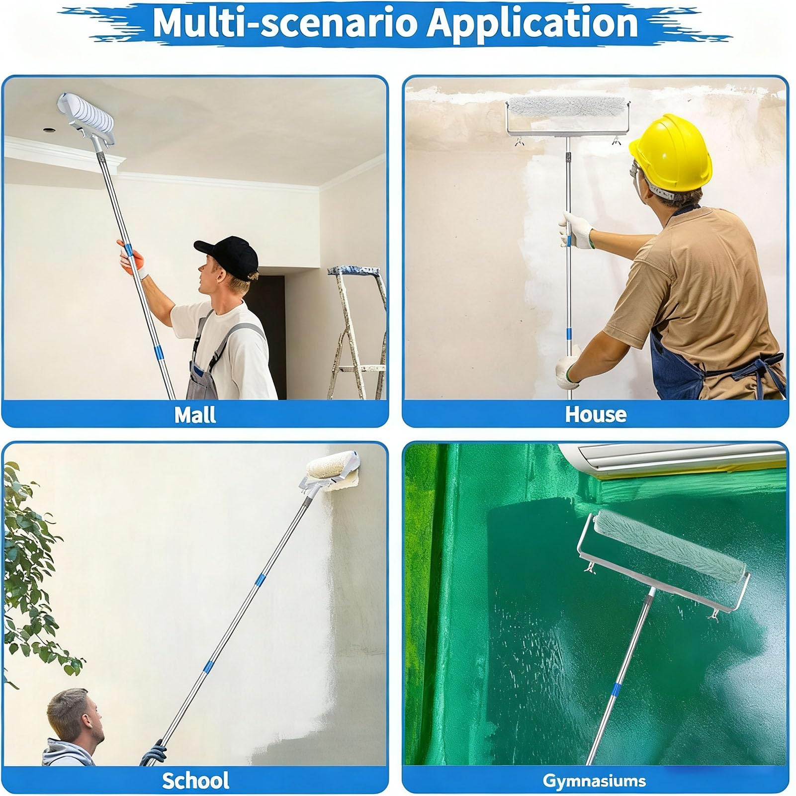 Kit de Rodillo de Pintura de 18 Pulgadas con 5 Postes de extensión, Bandeja de Pintura, Ruedas de Cubierta de Rodillo para Paredes Interiores, techos, Pintura casera DIY