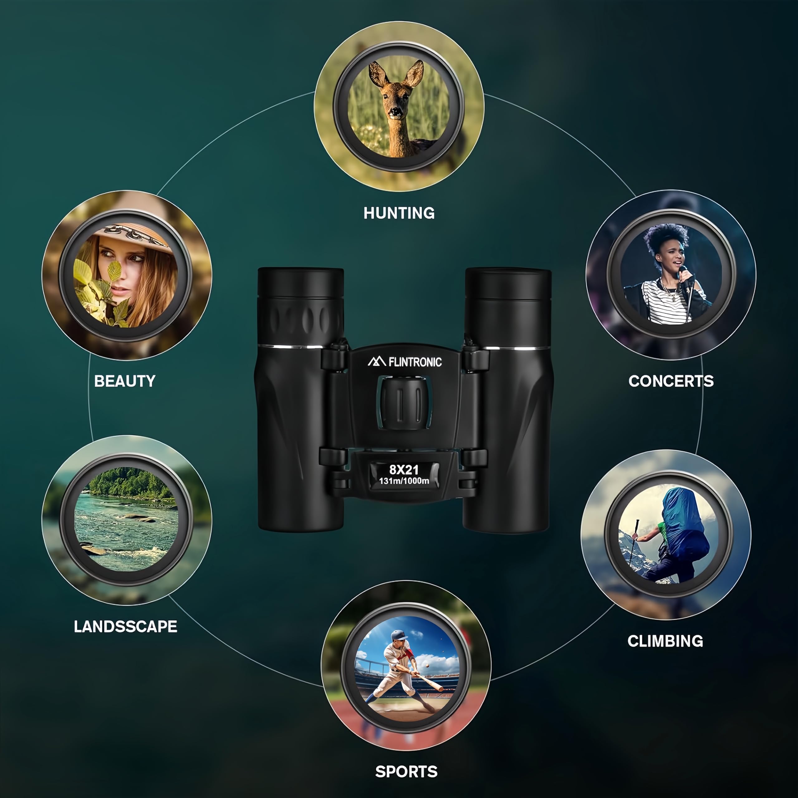 Flintronic 8x21 Kompakt Mini-Fernglas, HD Ferngläser, Leichtes Faltteleskop für Erwachsene, für die Jagd, Besichtigung, Vogelbeobachtung, Wandern, Anschauen von Fußballspielen