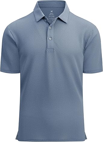Alex Vando Mens Bubble Jacquard Polo Shirt Super Stretch Short Sleeve Polo Shirts for Men