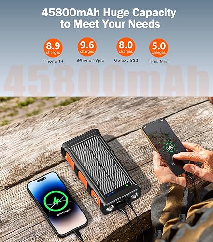 Miniatura 4 de GOODaaa Cargador inalámbrico de 45800 mAh con manivela integrada y 4 cables de carga rápida de 15 W, 7 salidas y 4 entradas, cargador portátil